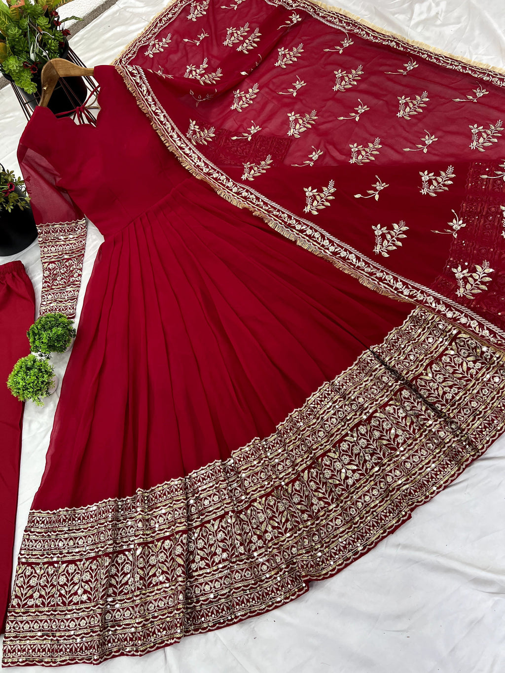 Breathtaking Pink Faux Georgette Sequins Embroidered Anarkali Suit - ETHNICDEAL