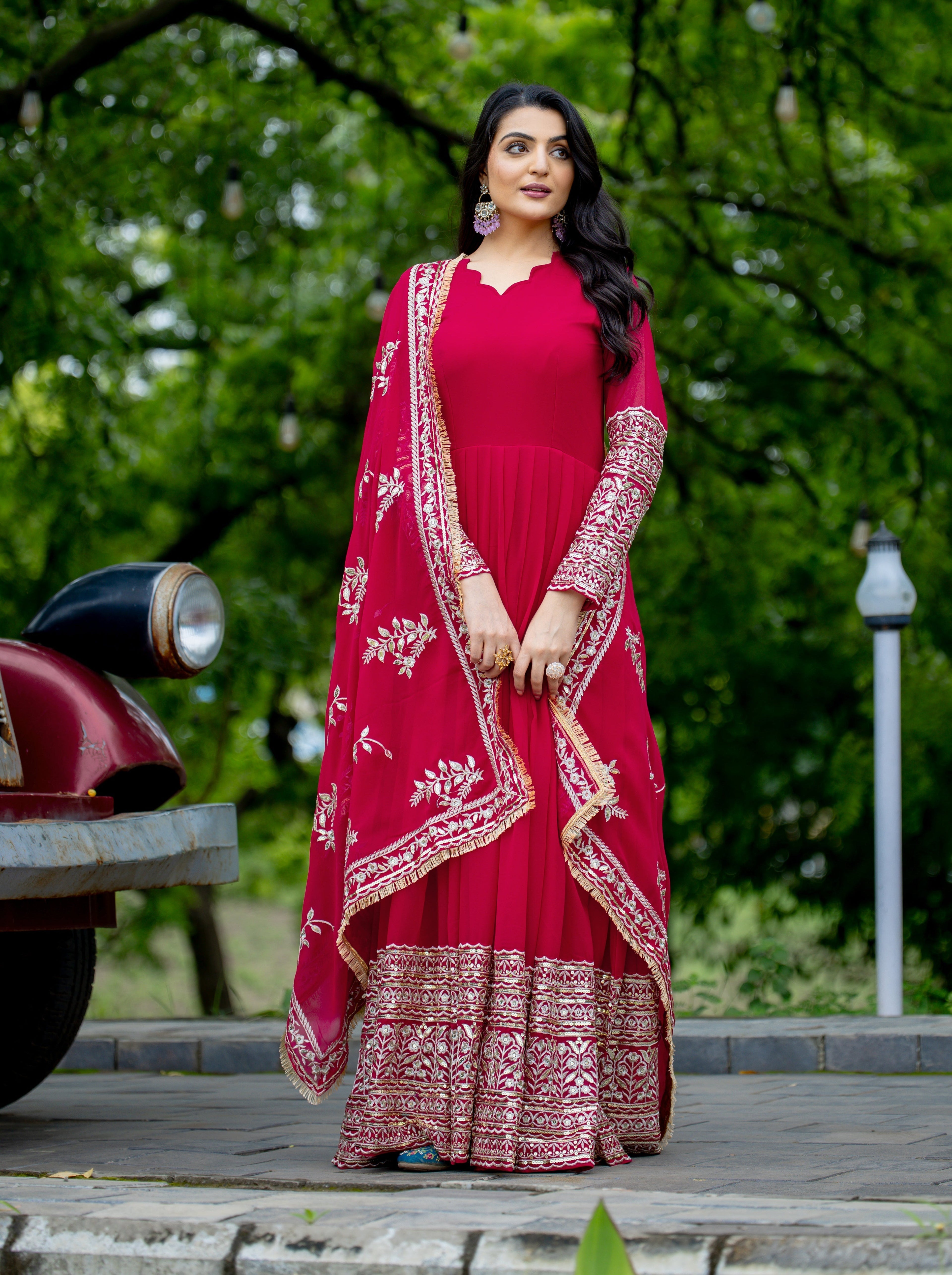 Breathtaking Pink Faux Georgette Sequins Embroidered Anarkali Suit - ETHNICDEAL