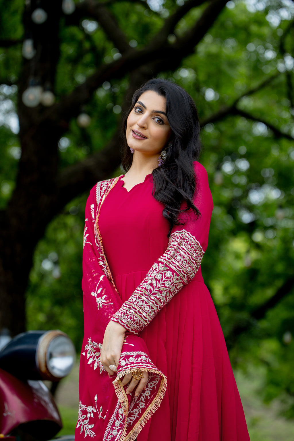 Breathtaking Pink Faux Georgette Sequins Embroidered Anarkali Suit - ETHNICDEAL