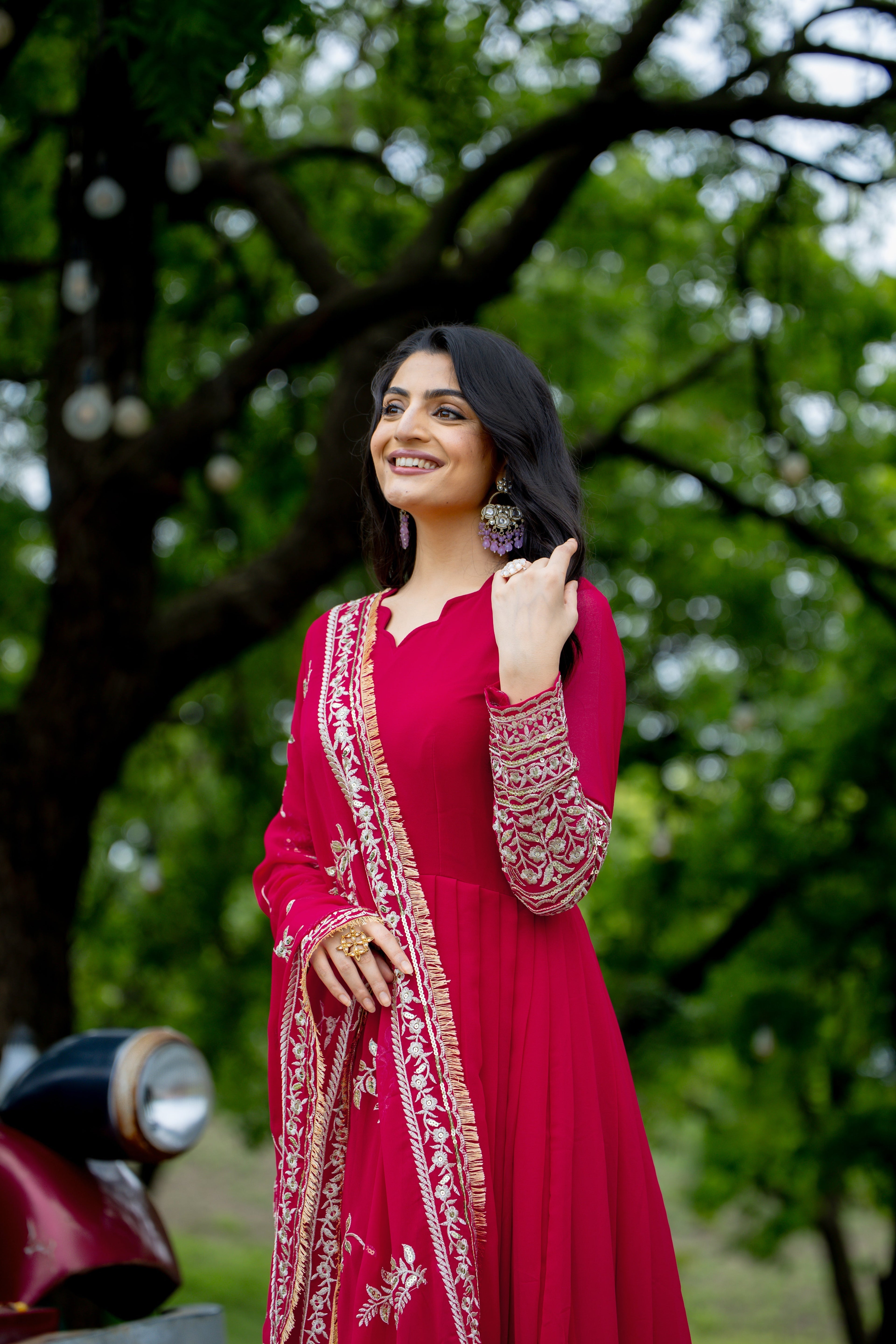 Breathtaking Pink Faux Georgette Sequins Embroidered Anarkali Suit - ETHNICDEAL