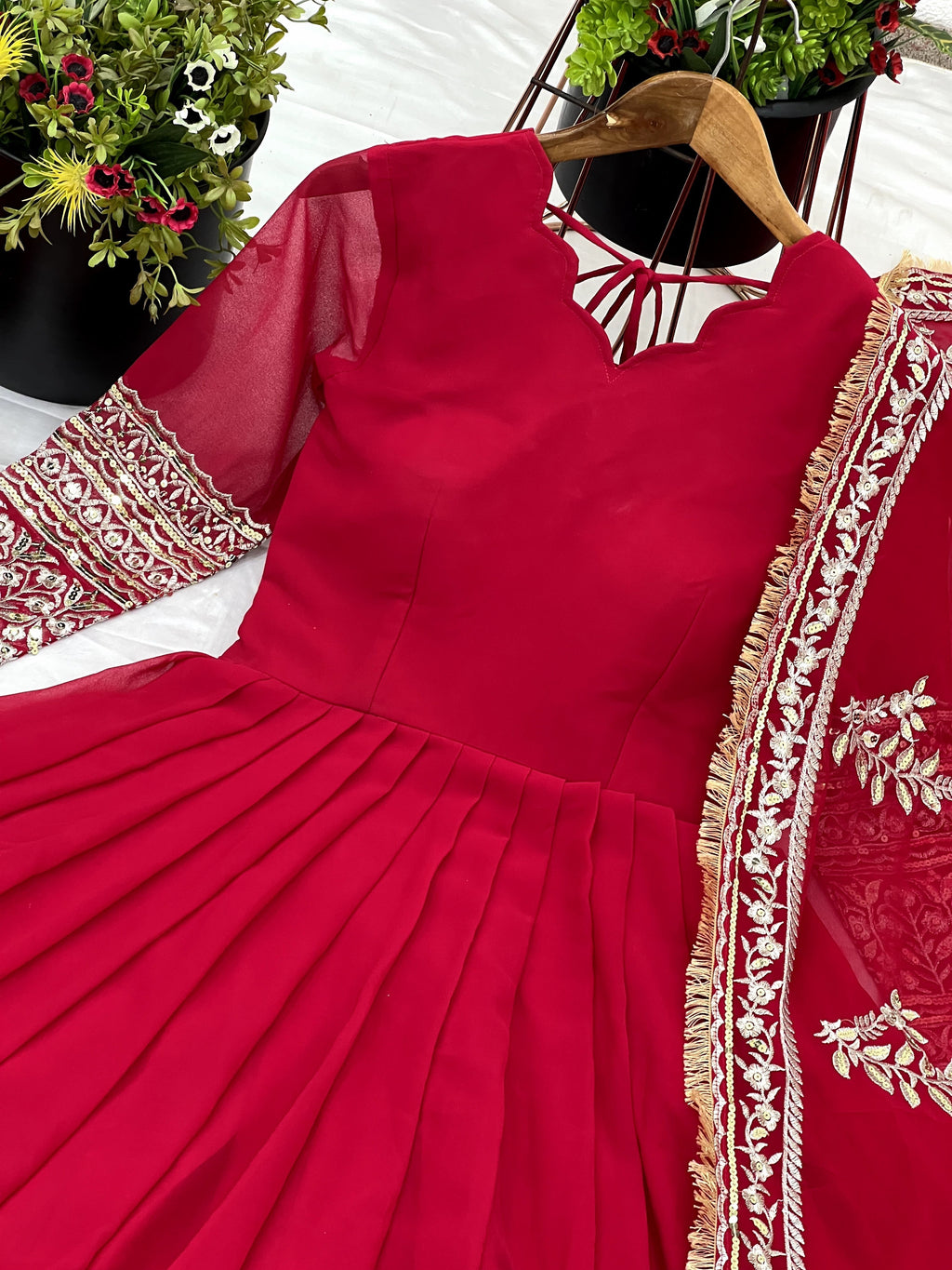 Breathtaking Pink Faux Georgette Sequins Embroidered Anarkali Suit - ETHNICDEAL