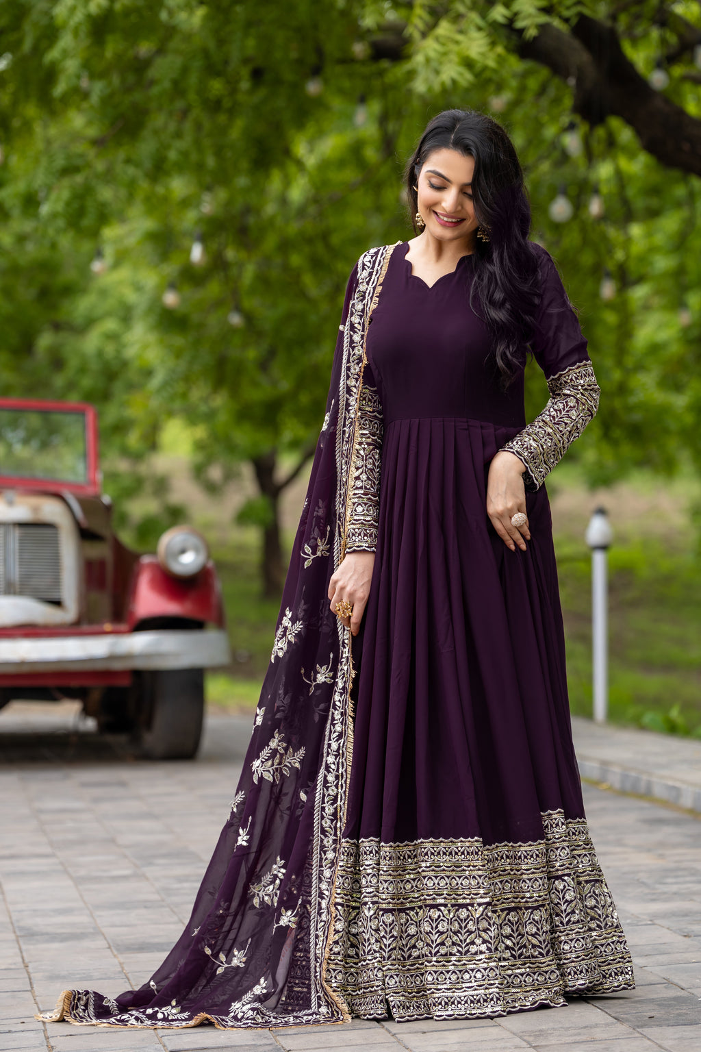 Fabulous Wine Faux Georgette Sequins Embroidered Anarkali Suit - ETHNICDEAL