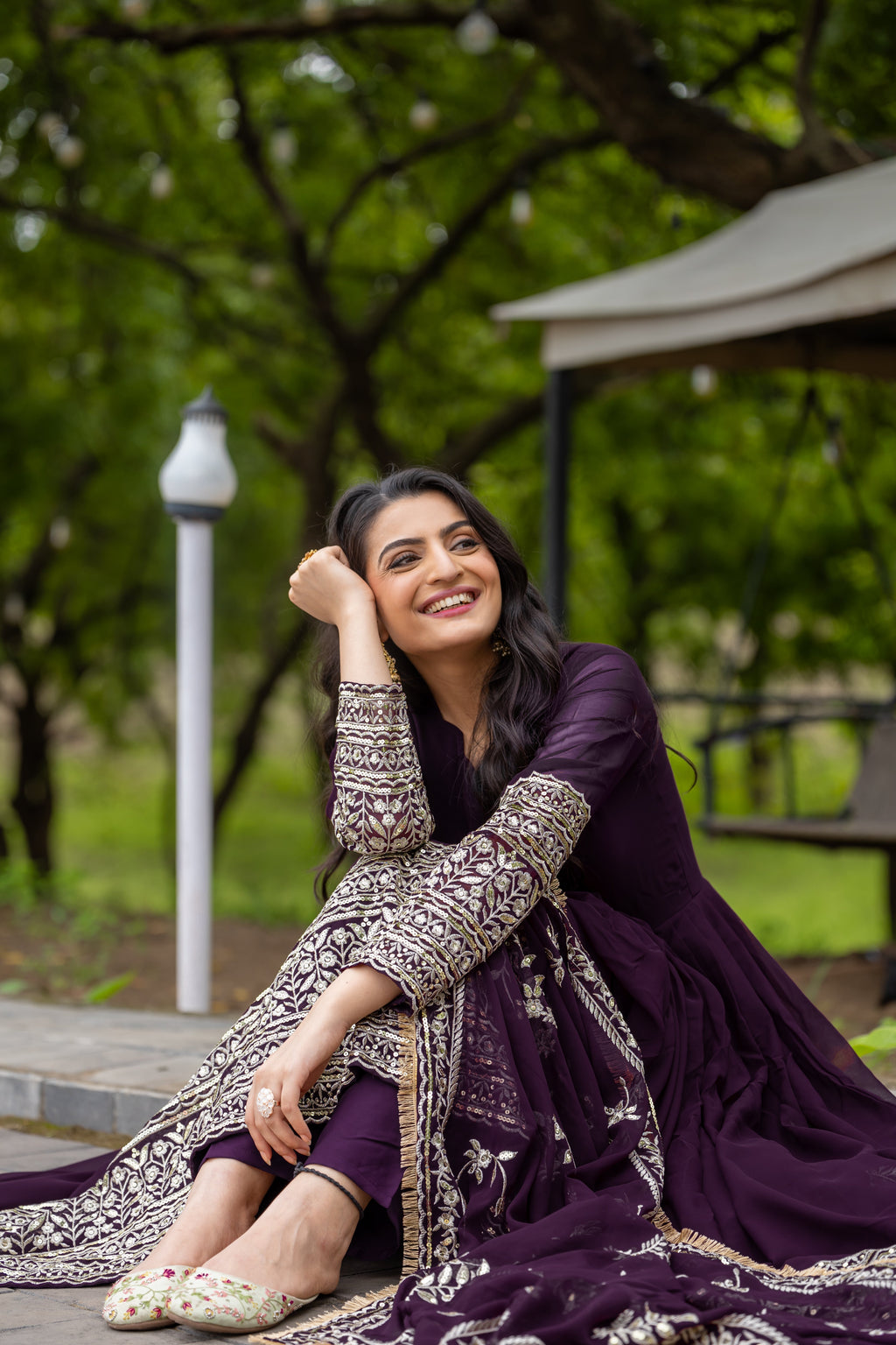 Fabulous Wine Faux Georgette Sequins Embroidered Anarkali Suit - ETHNICDEAL