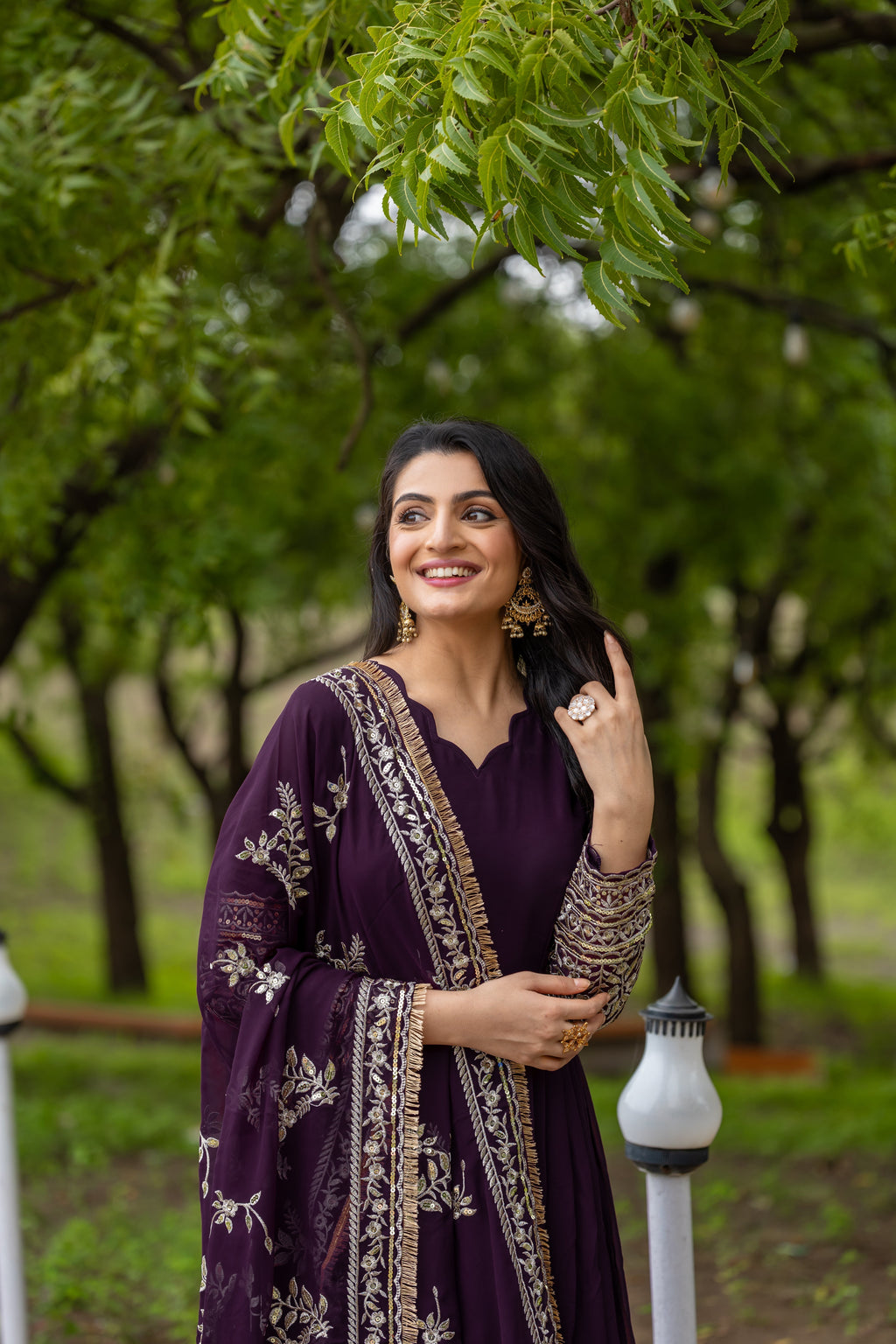 Fabulous Wine Faux Georgette Sequins Embroidered Anarkali Suit - ETHNICDEAL