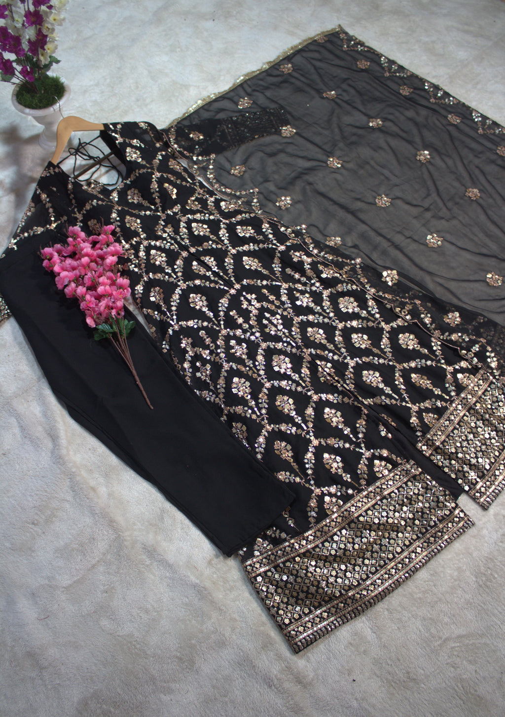 Barkha's Black Colored Anarkali Suit Set