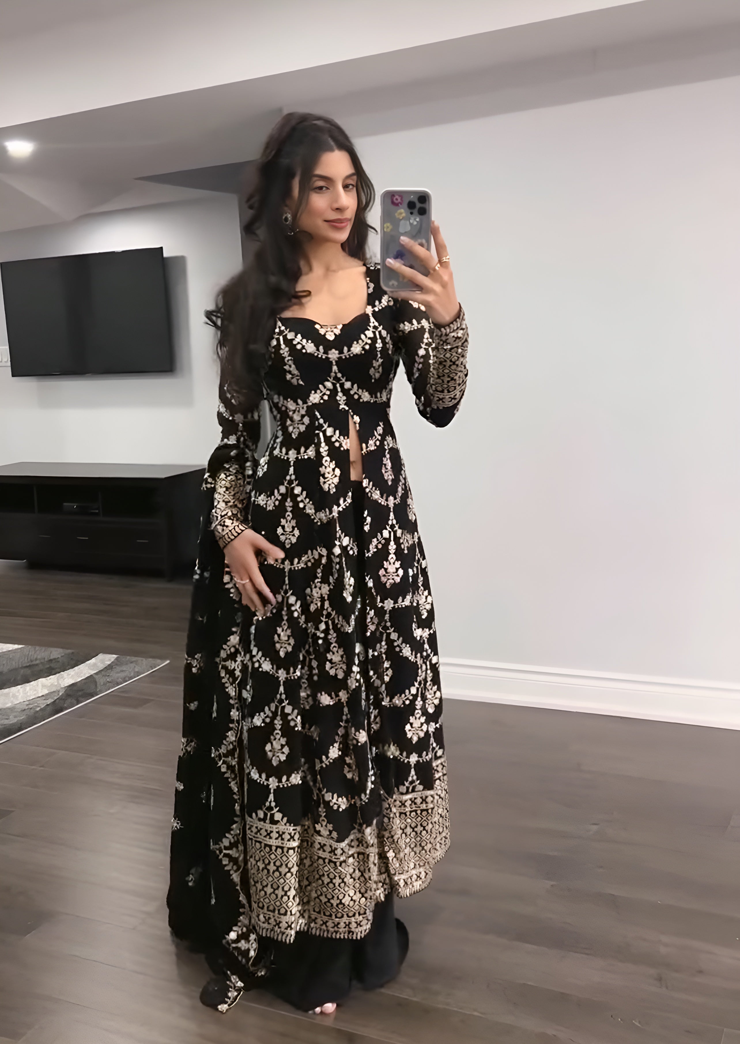 Barkha's Black Colored Anarkali Suit Set