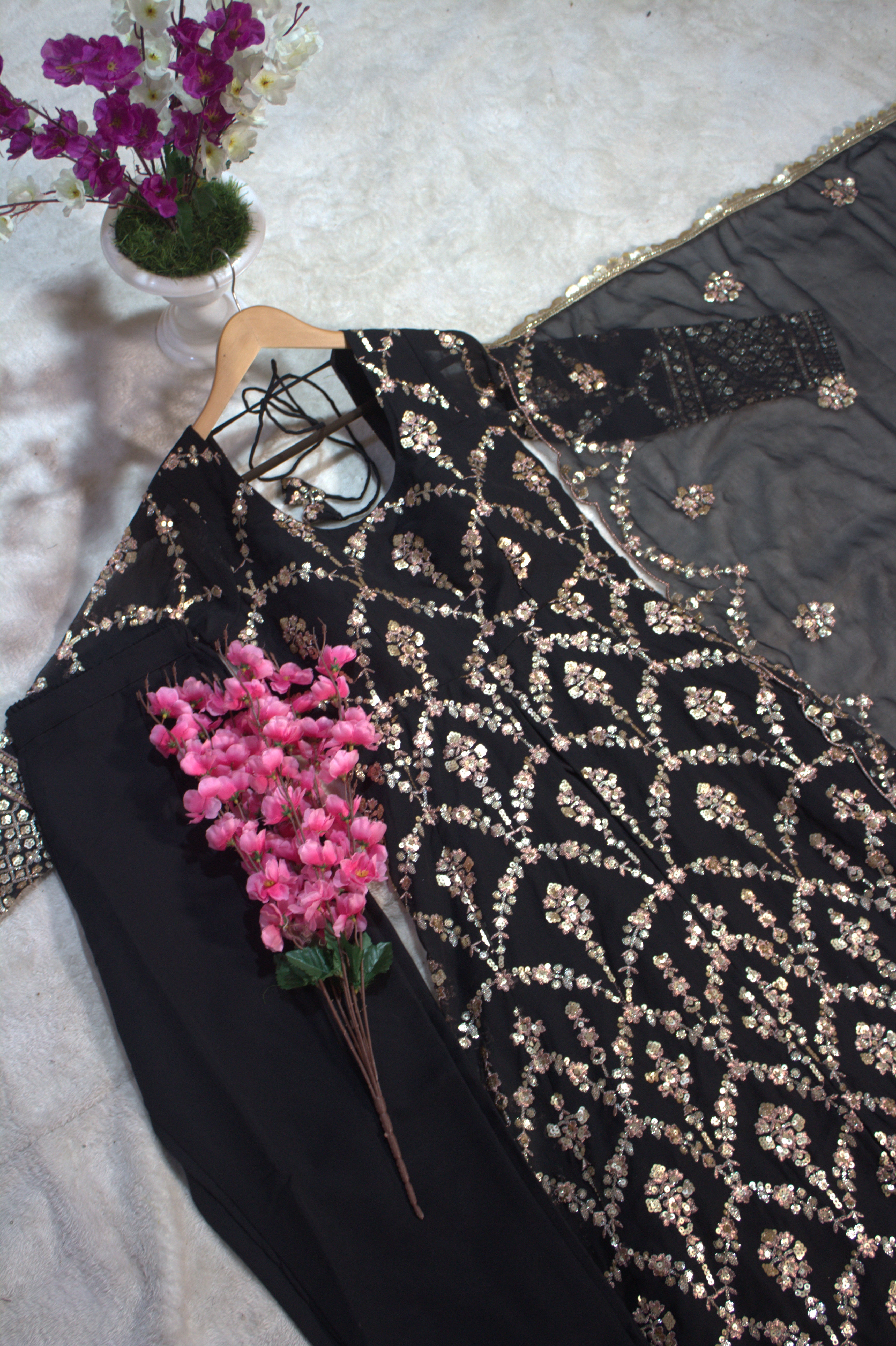 Barkha's Black Colored Anarkali Suit Set