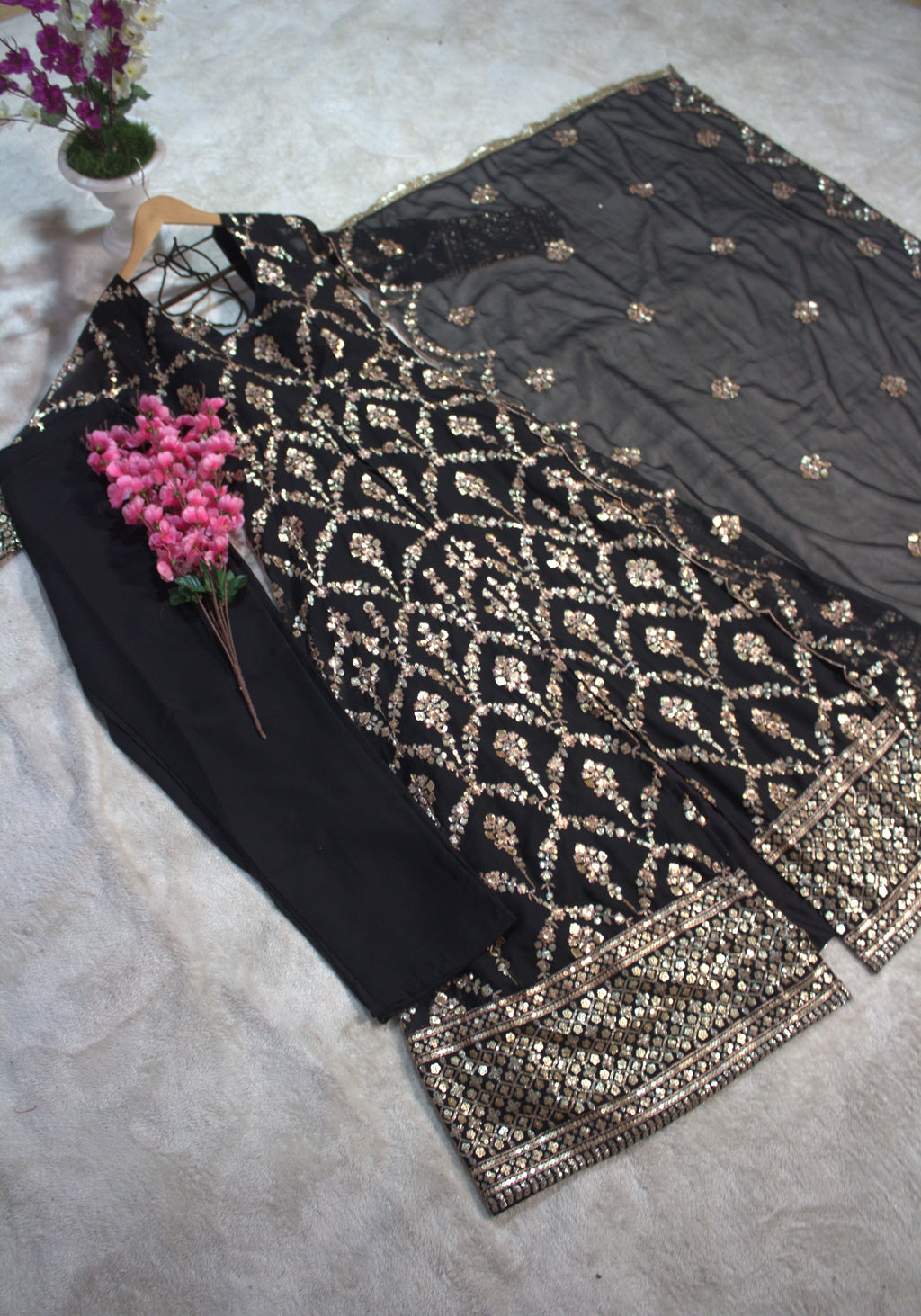 Barkha's Black Colored Anarkali Suit Set