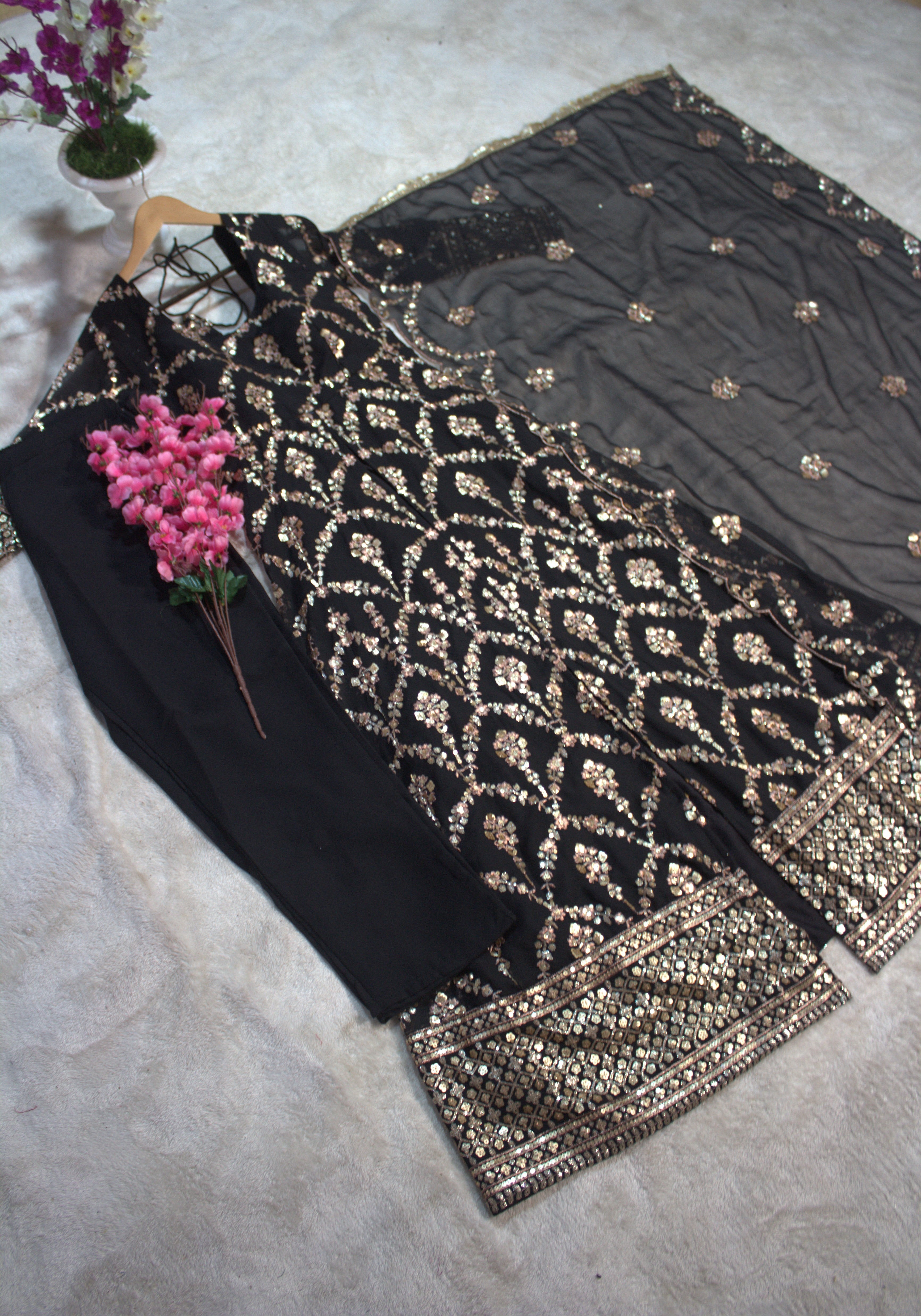 Barkha's Black Colored Anarkali Suit Set