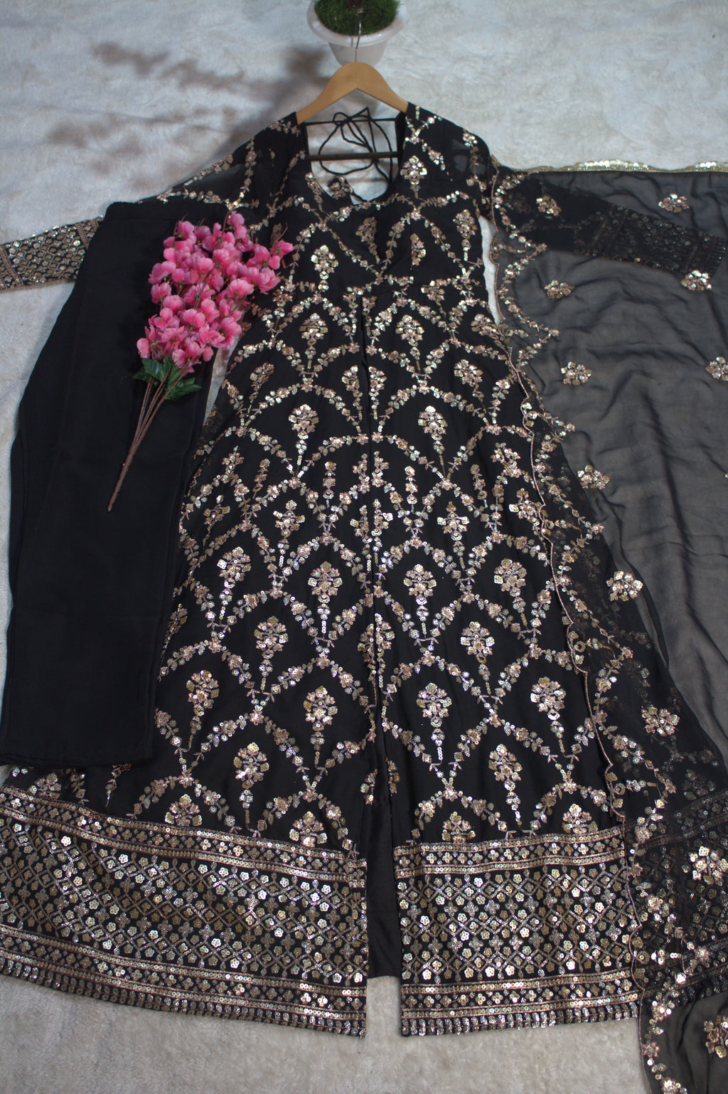 Barkha's Black Colored Anarkali Suit Set