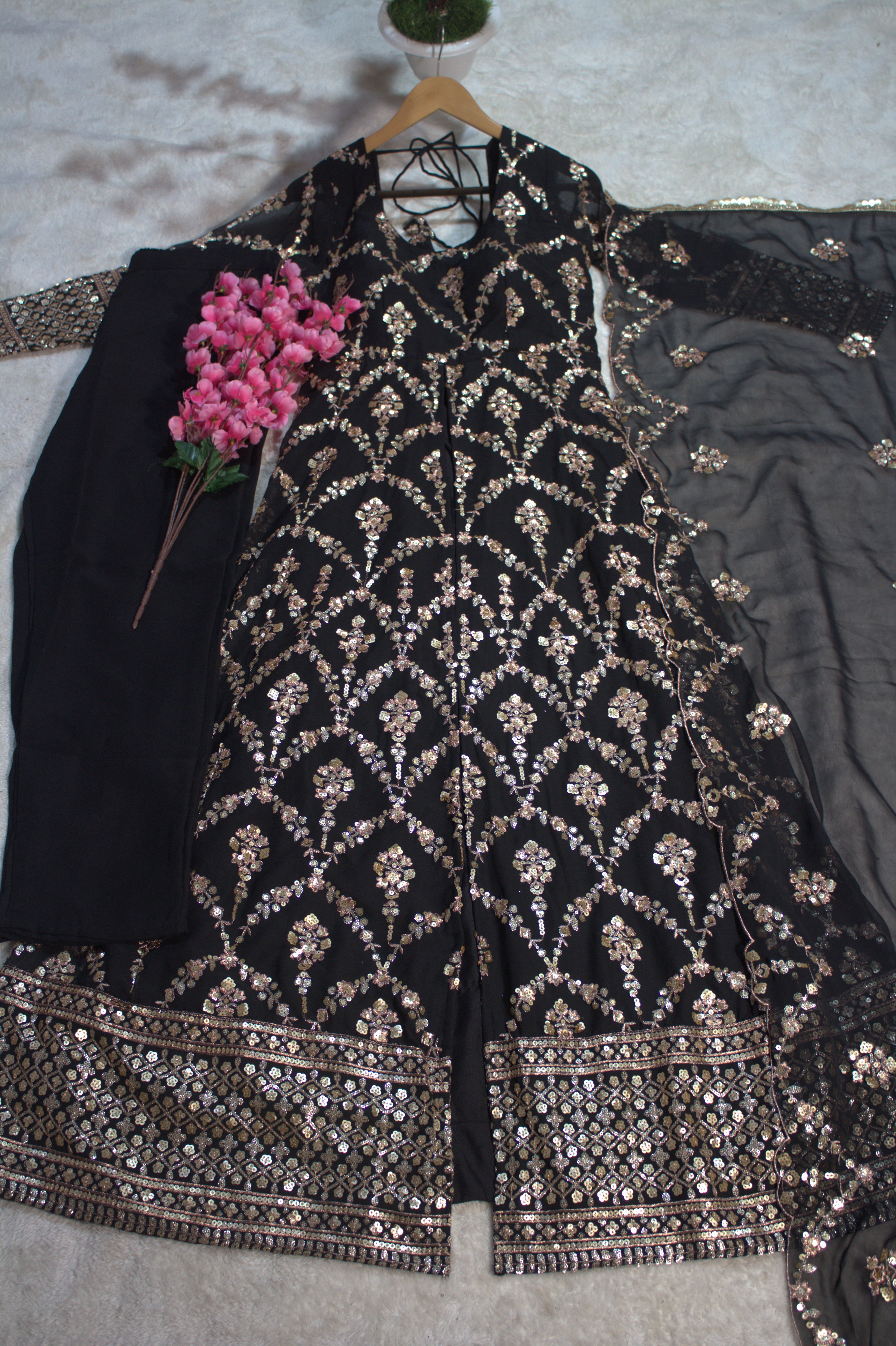 Barkha's Black Colored Anarkali Suit Set