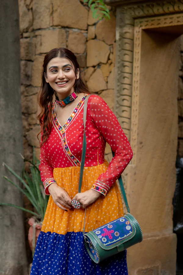 Premium Georgette Gown with Real Mirror Lace Border - ETHNICDEAL