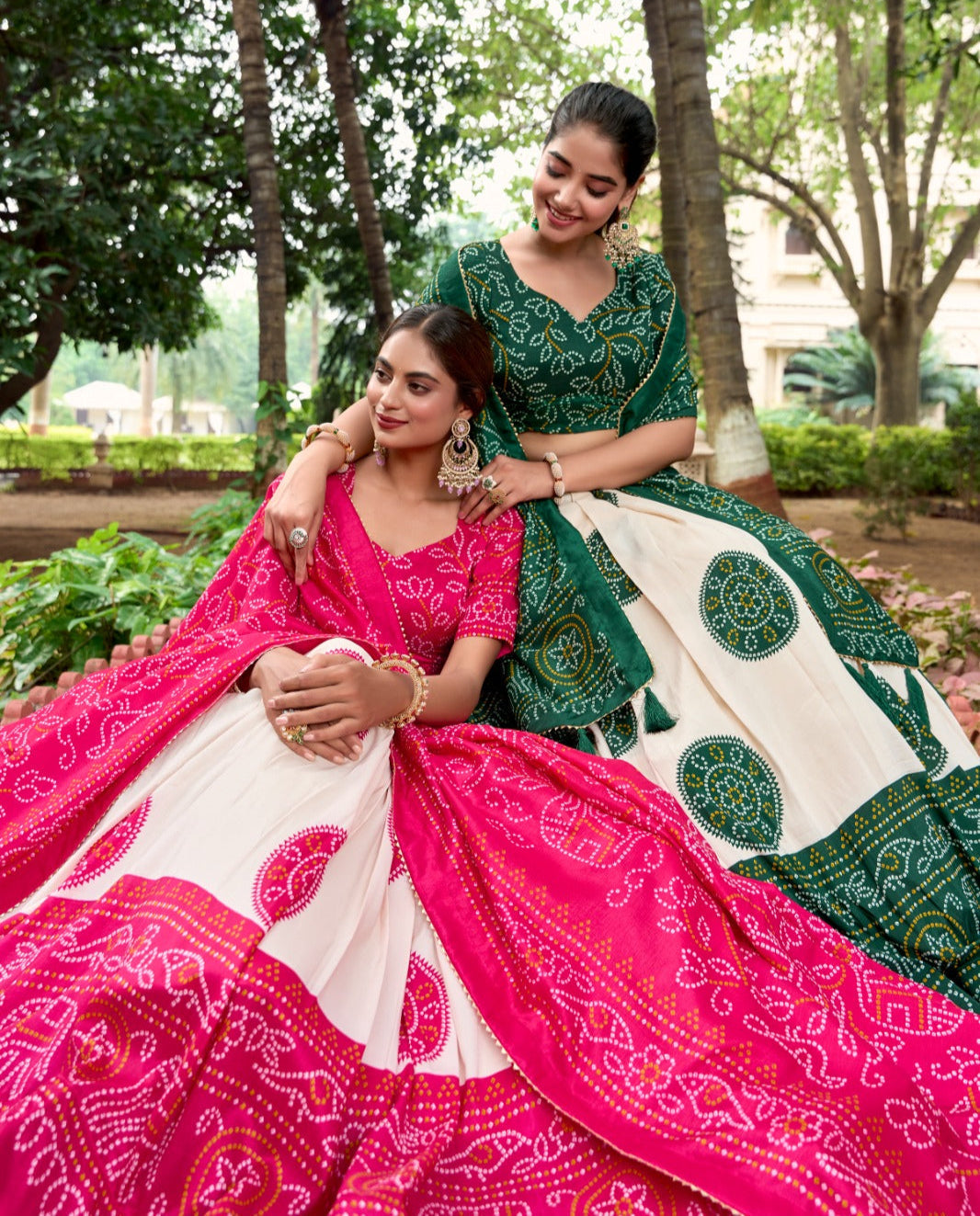 Adorable Tussar Silk Bandhej Printed Lehenga Choli Set - Ethnicwish