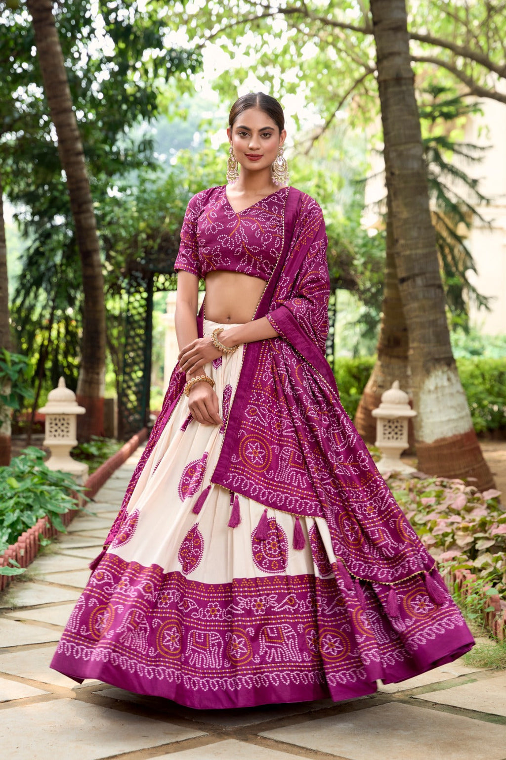 Adorable Tussar Silk Bandhej Printed Lehenga Choli Set - Ethnicwish