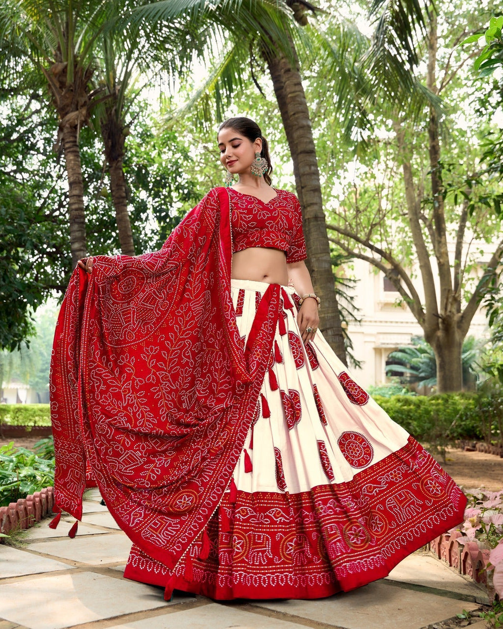 Adorable Tussar Silk Bandhej Printed Lehenga Choli Set - Ethnicwish