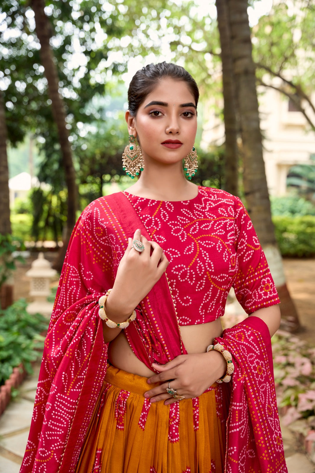 Adorable Tussar Silk Bandhej Printed Lehenga Choli Set - Ethnicwish