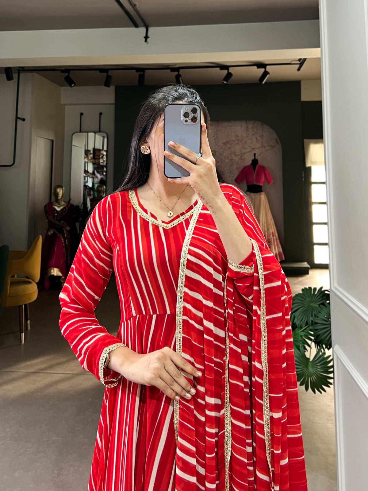 Spellbinding Georgette Leheriya Printed Stitched Designer Gown - Ethnicwish