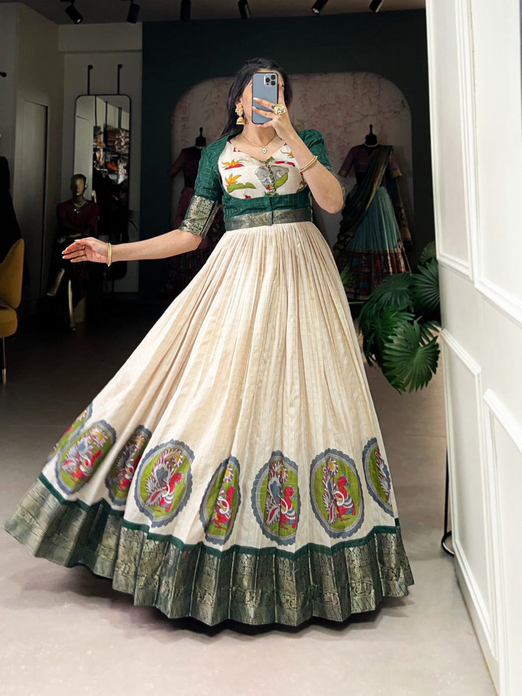 Radiant Dola Silk Kalamkari Printed Gown With Koti - Ethnicwish