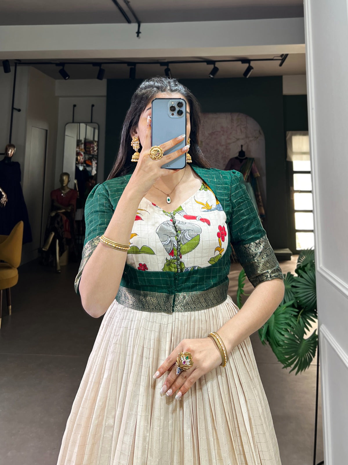 Radiant Dola Silk Kalamkari Printed Gown With Koti - Ethnicwish