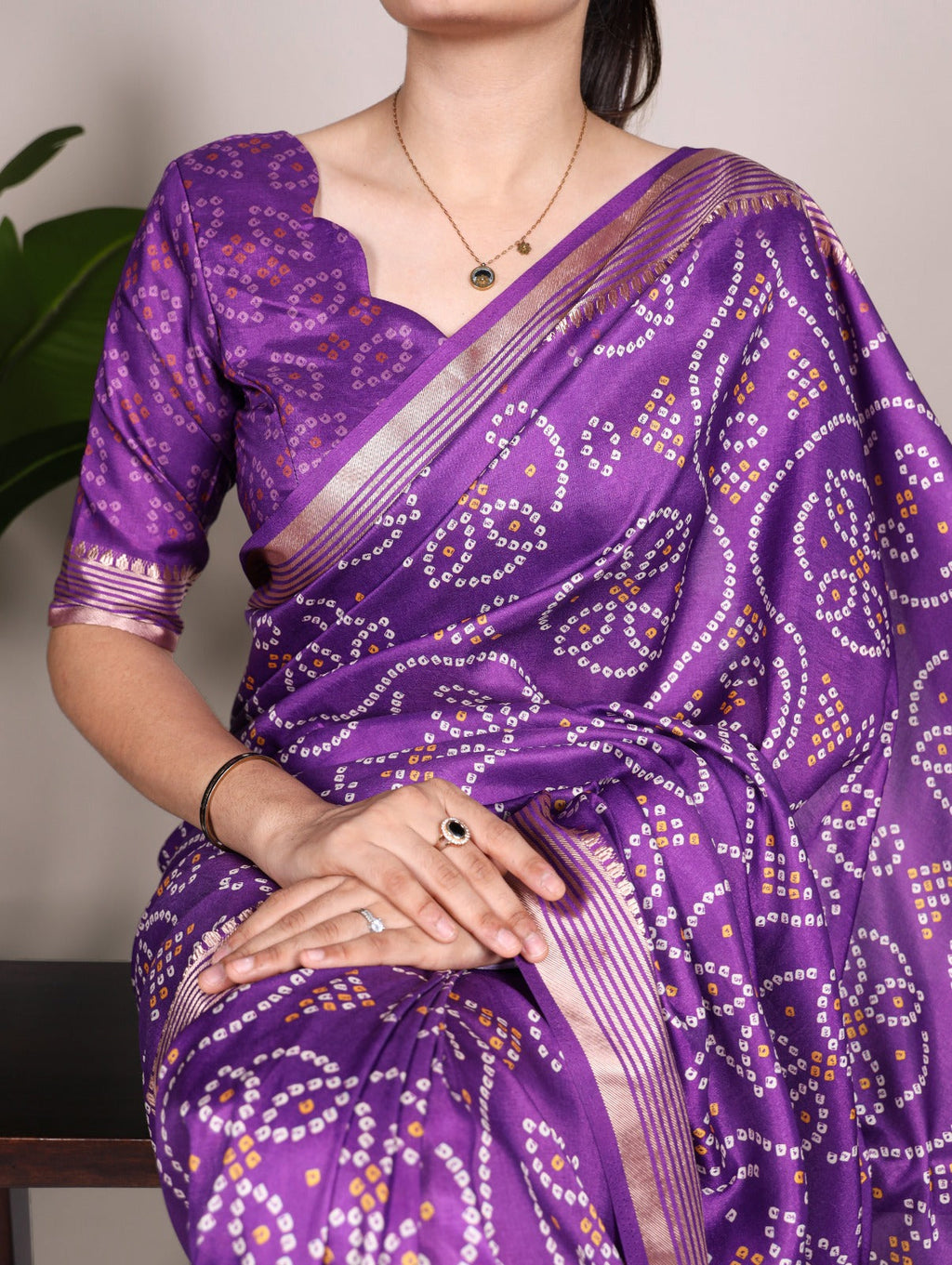 Alluring PurpleTussar Silk Viscose Border Worked Printed Saree - Ethnicwish