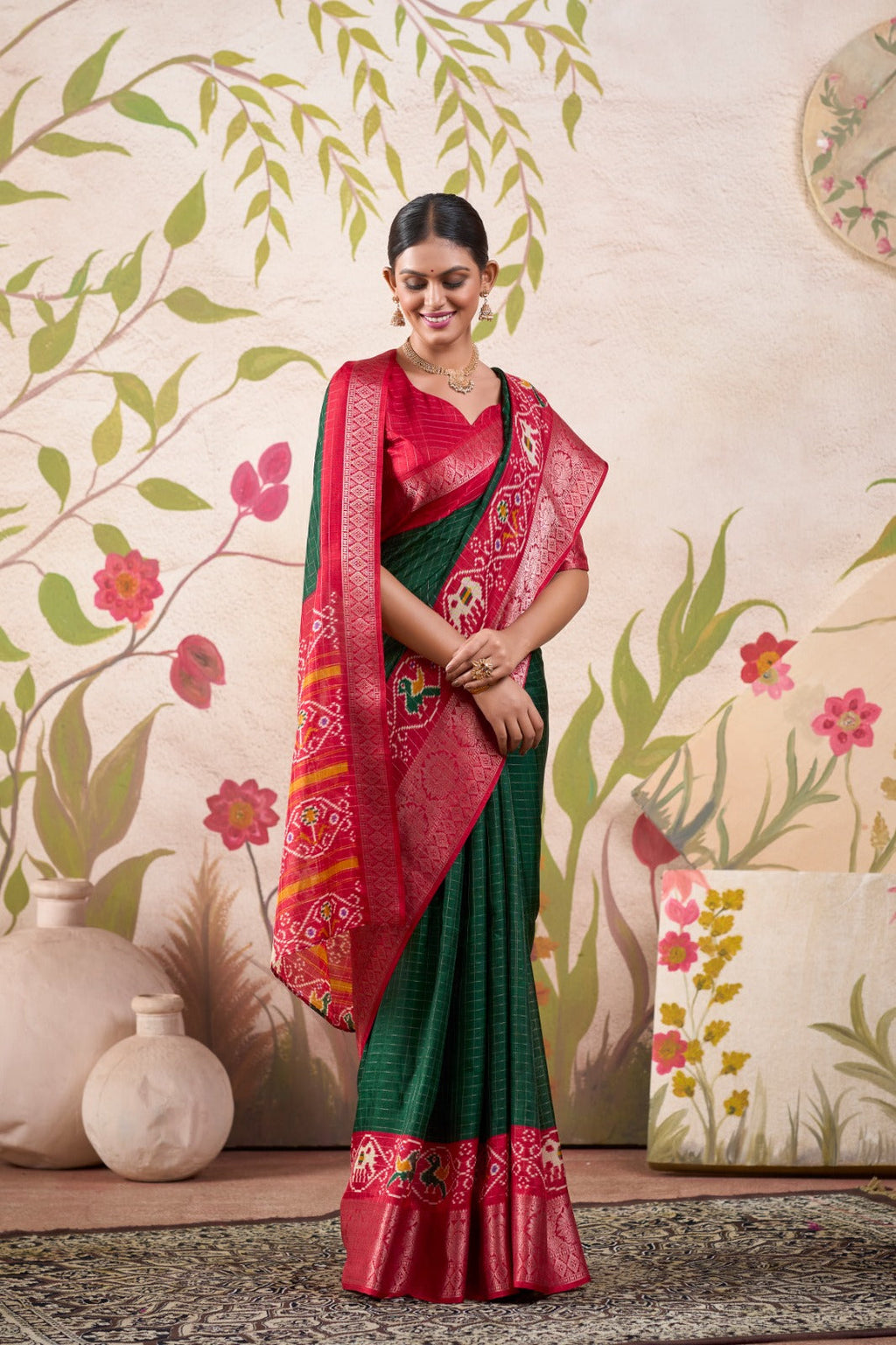Graceful Tussar Chex Patola Printed Weaving Worked Saree - Ethnicwish