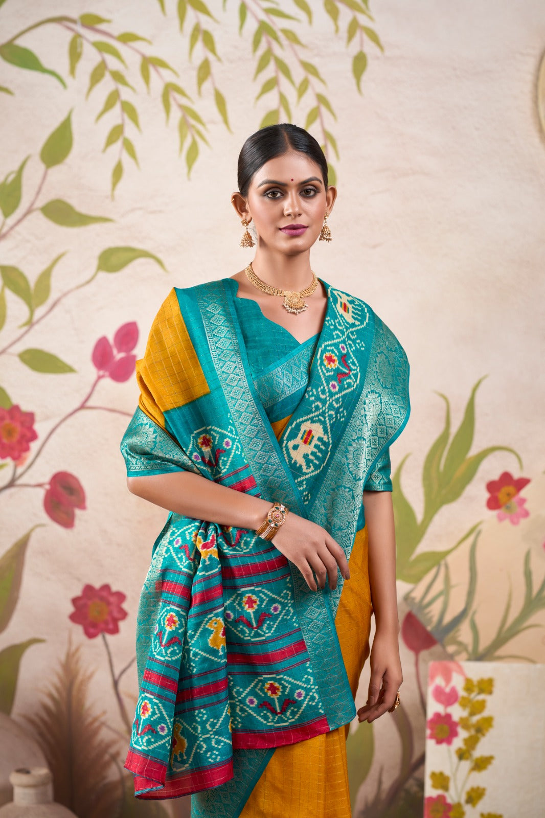 Graceful Tussar Chex Patola Printed Weaving Worked Saree - Ethnicwish