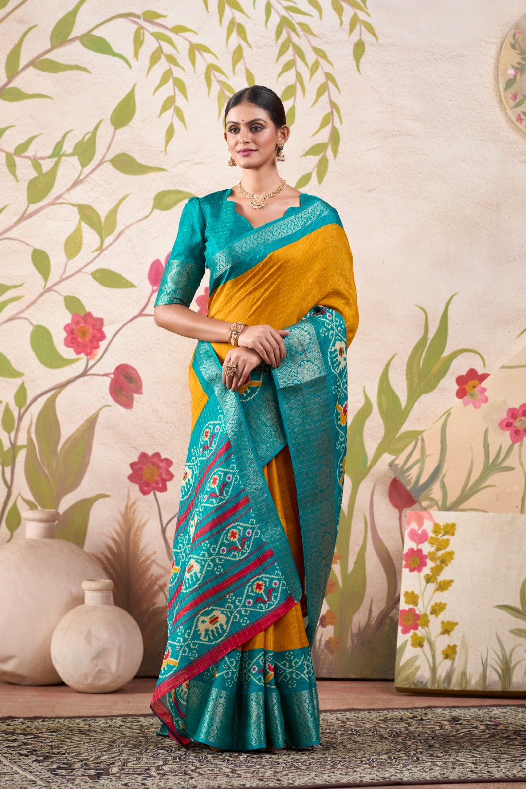 Graceful Tussar Chex Patola Printed Weaving Worked Saree - Ethnicwish