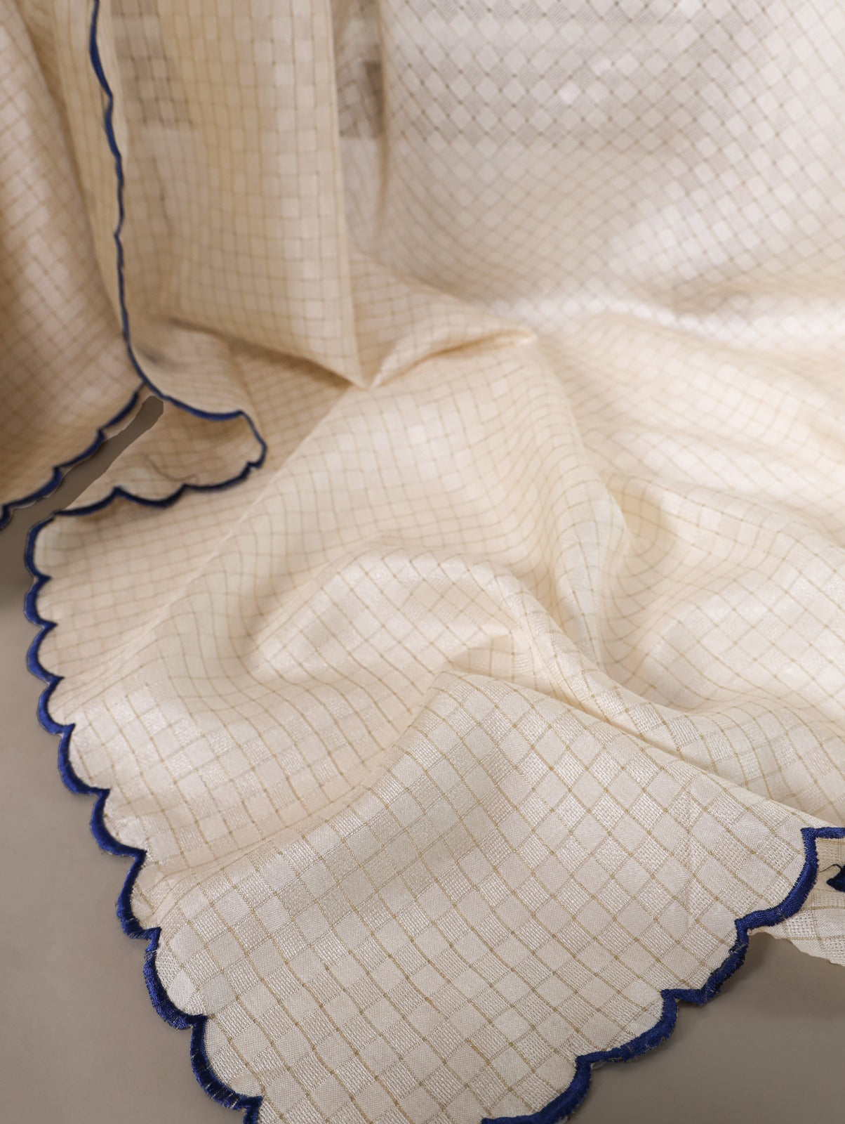 Spectacular White Gadhawal Chex Arca Worked Saree With Lucknowi Blouse - Ethnicwish