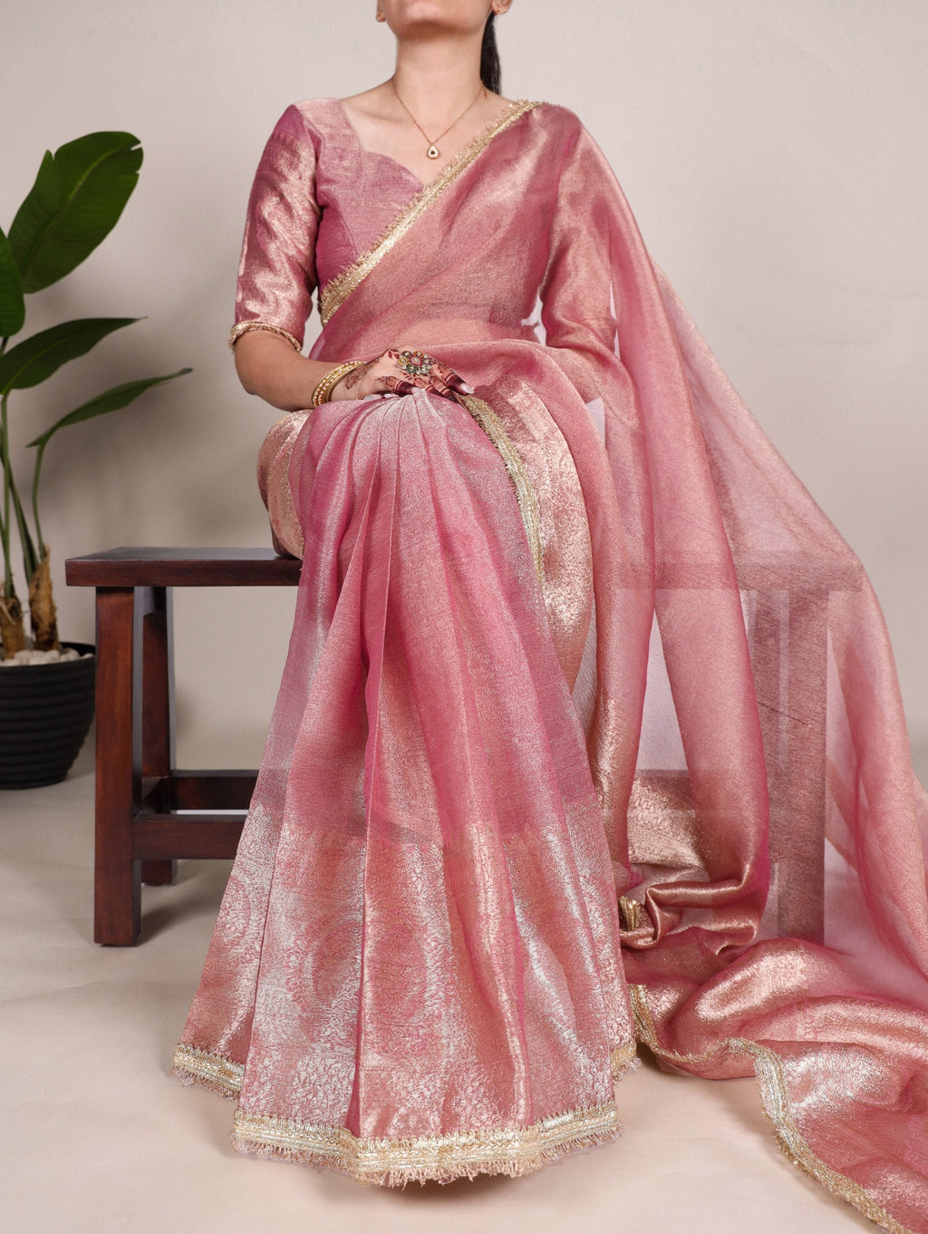 Elegant Tissue Shimmer Saree With Zari Weaving Work - ETHNICDEAL