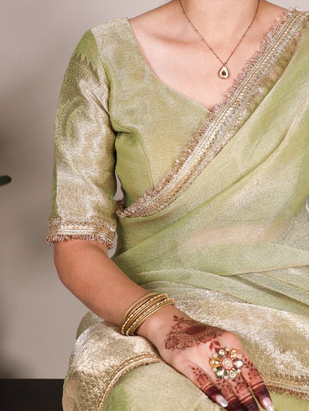 Elegant Tissue Shimmer Saree With Zari Weaving Work - ETHNICDEAL