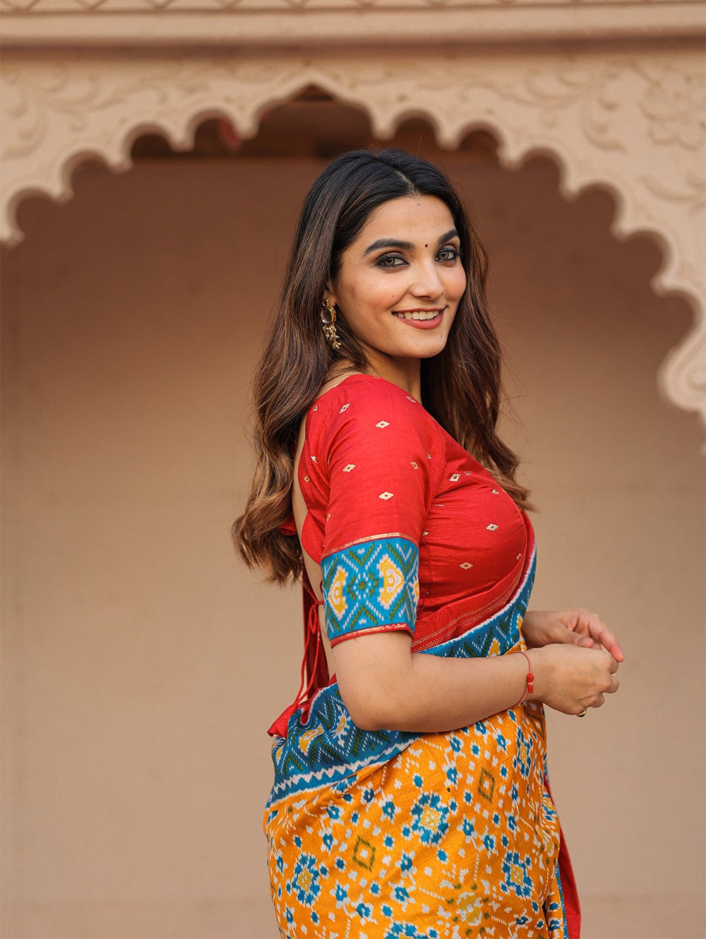 Sublime Mustard Patola Printed Mustard Dola Silk Saree - Ethnicwish