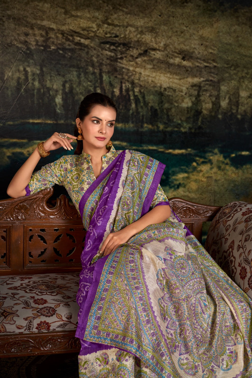 Magnificent Silk Fusion Madhubani Bandhej Printed Saree - Ethnicwish