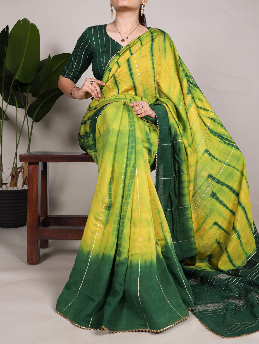 Elegant Viscose Chanderi Zari Gota Patti Border Worked Saree - Ethnicwish