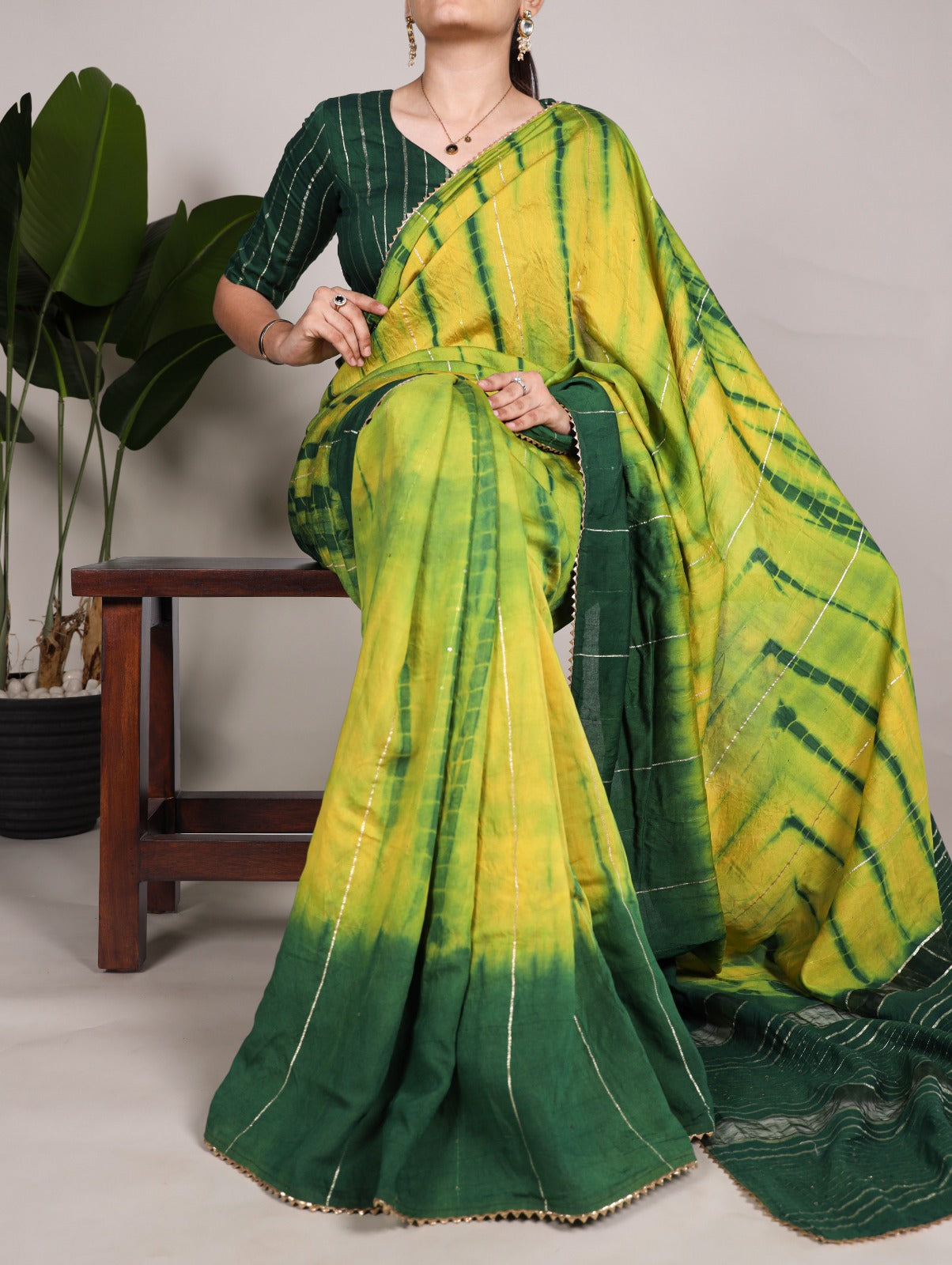 Elegant Viscose Chanderi Zari Gota Patti Border Worked Saree - Ethnicwish