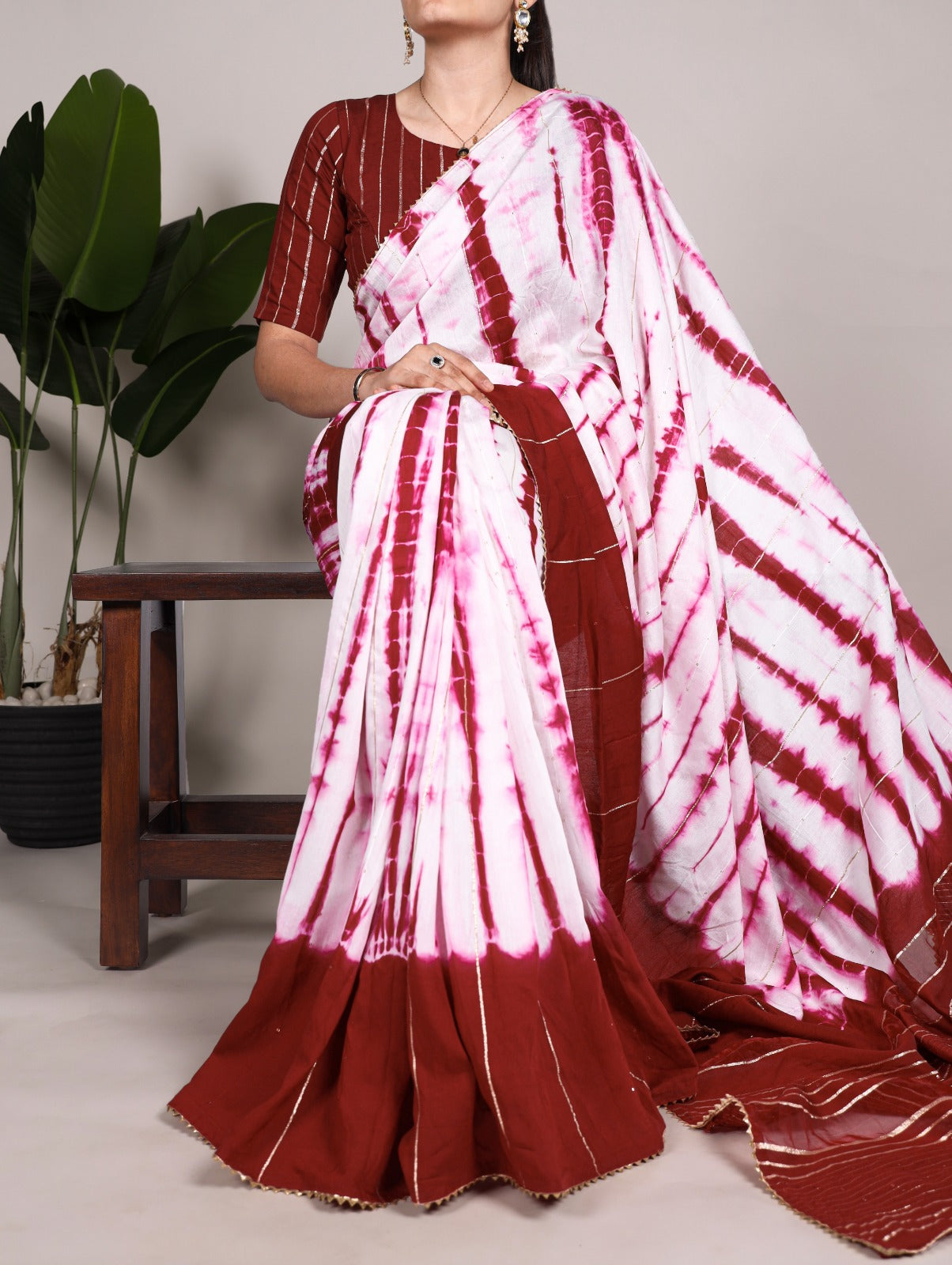 Elegant Viscose Chanderi Zari Gota Patti Border Worked Saree - Ethnicwish