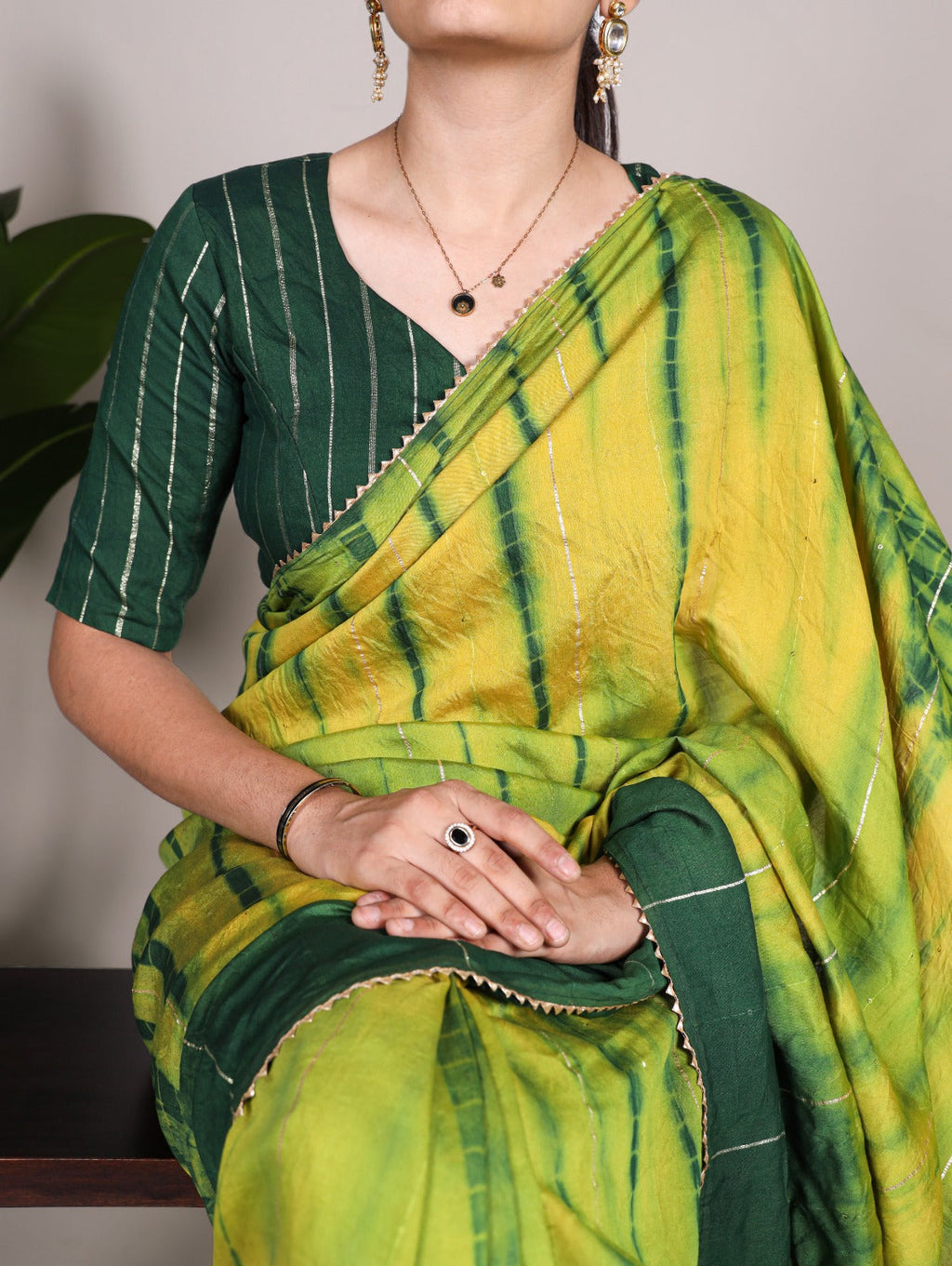 Elegant Viscose Chanderi Zari Gota Patti Border Worked Saree - Ethnicwish