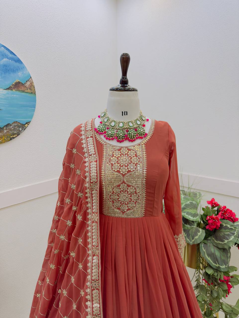 Breathtaking Faux Georgette Sequins Cording Worked Designer Gown - Ethnicwish