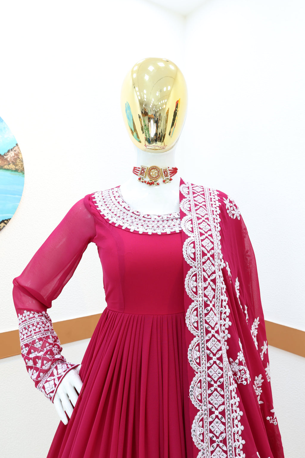 Breathtaking Faux Georgette Sequins Cording Worked Designer Gown - Ethnicwish