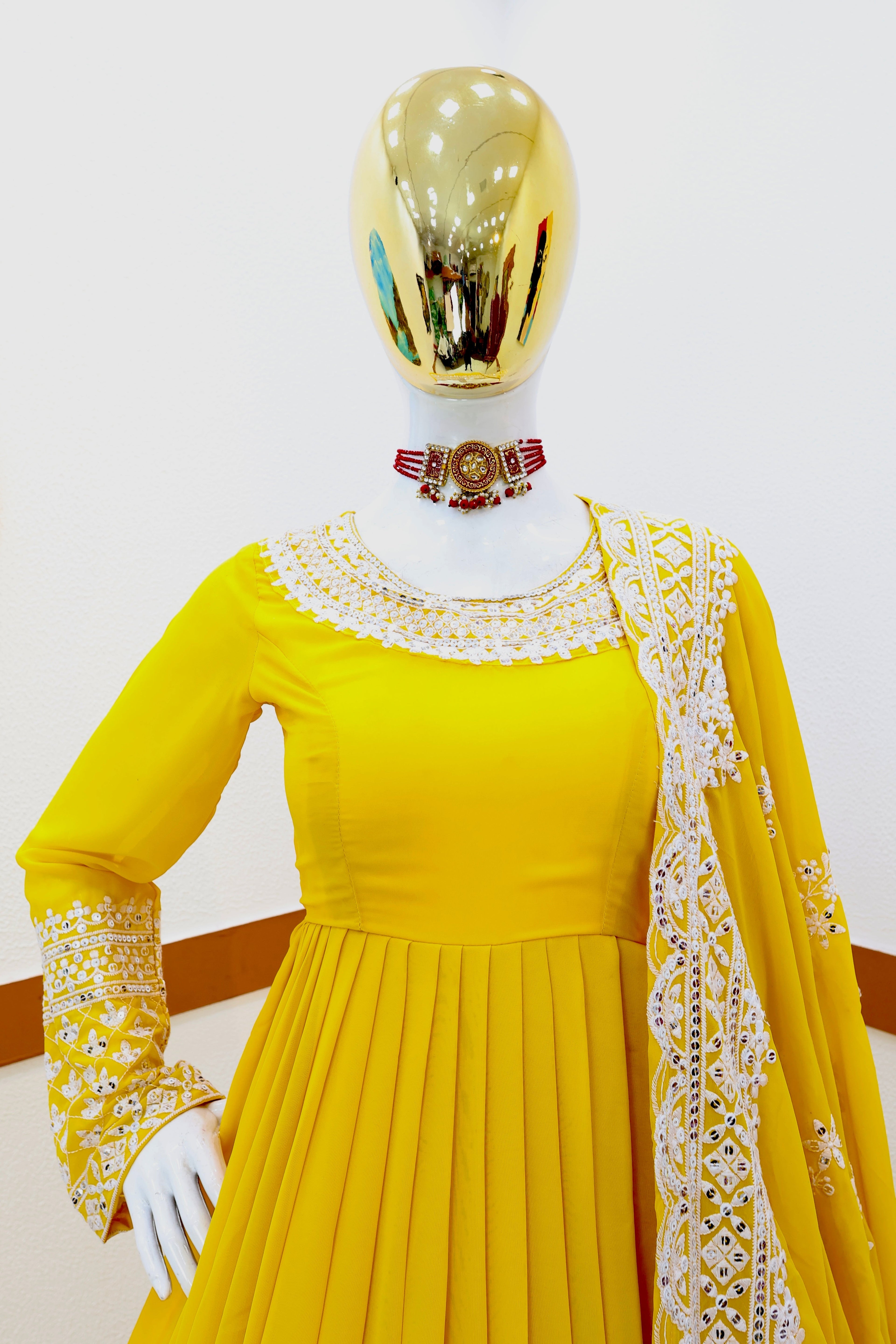 Breathtaking Faux Georgette Sequins Cording Worked Designer Gown - Ethnicwish