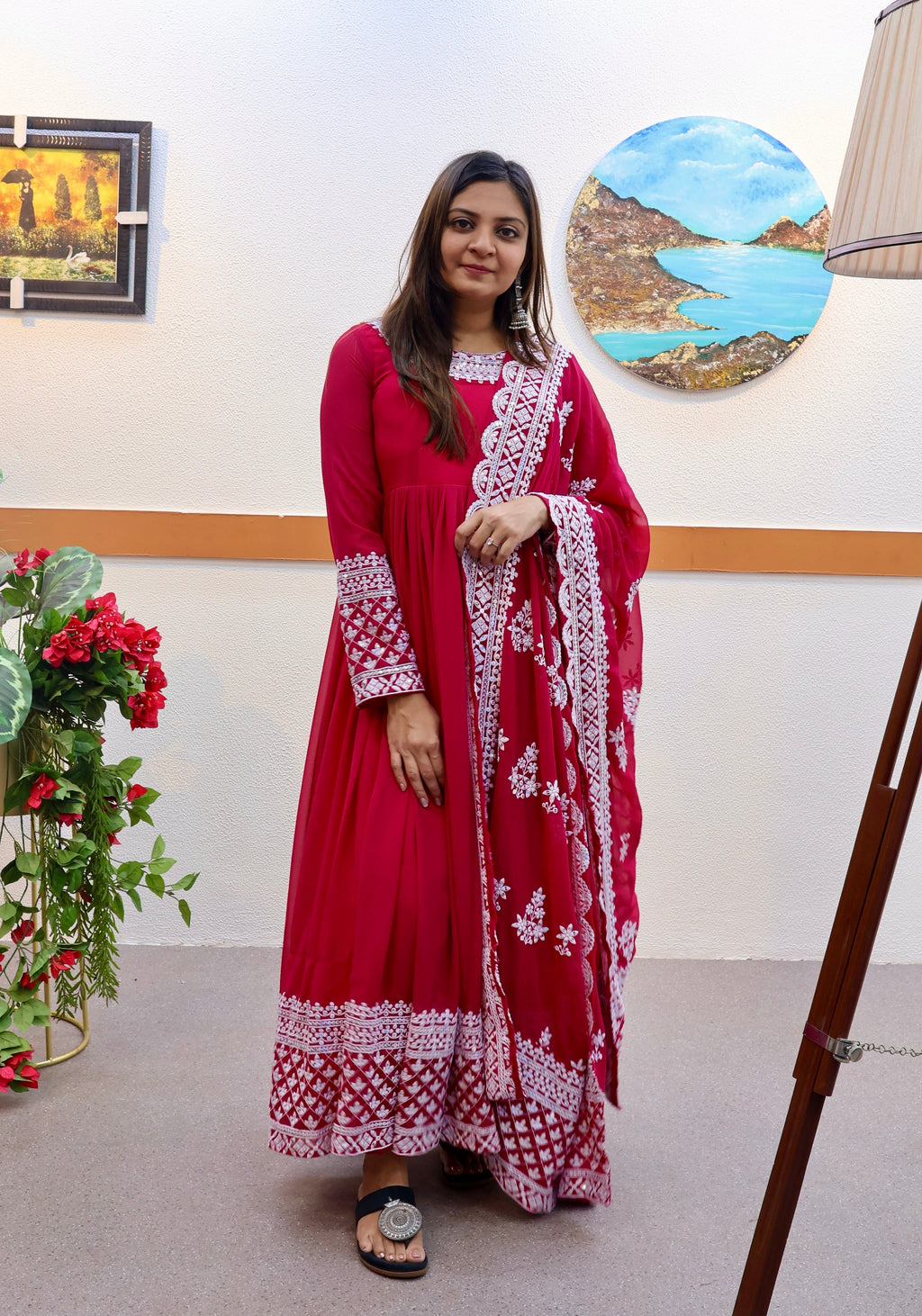 Breathtaking Faux Georgette Sequins Cording Worked Designer Gown - Ethnicwish