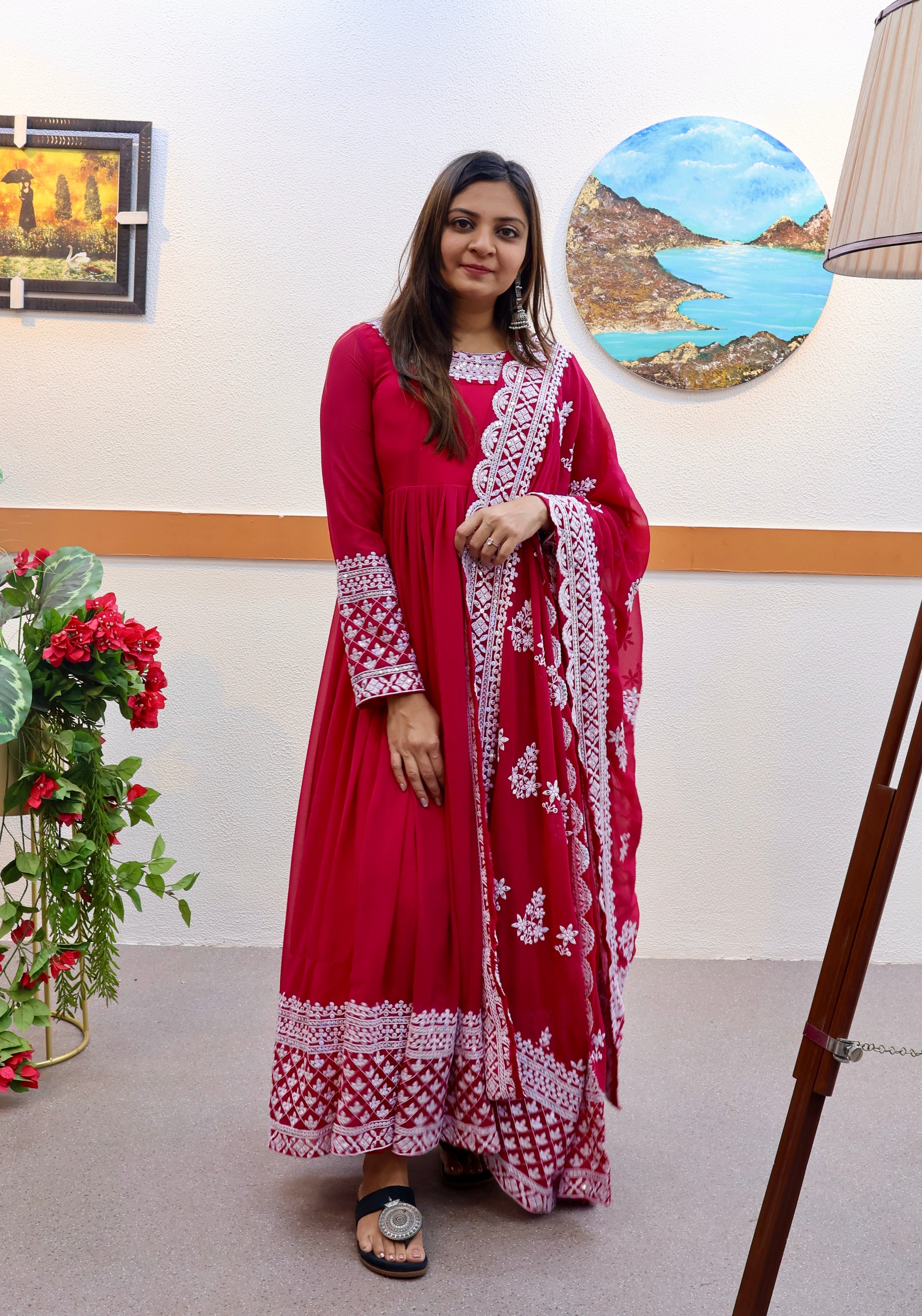 Breathtaking Faux Georgette Sequins Cording Worked Designer Gown - Ethnicwish