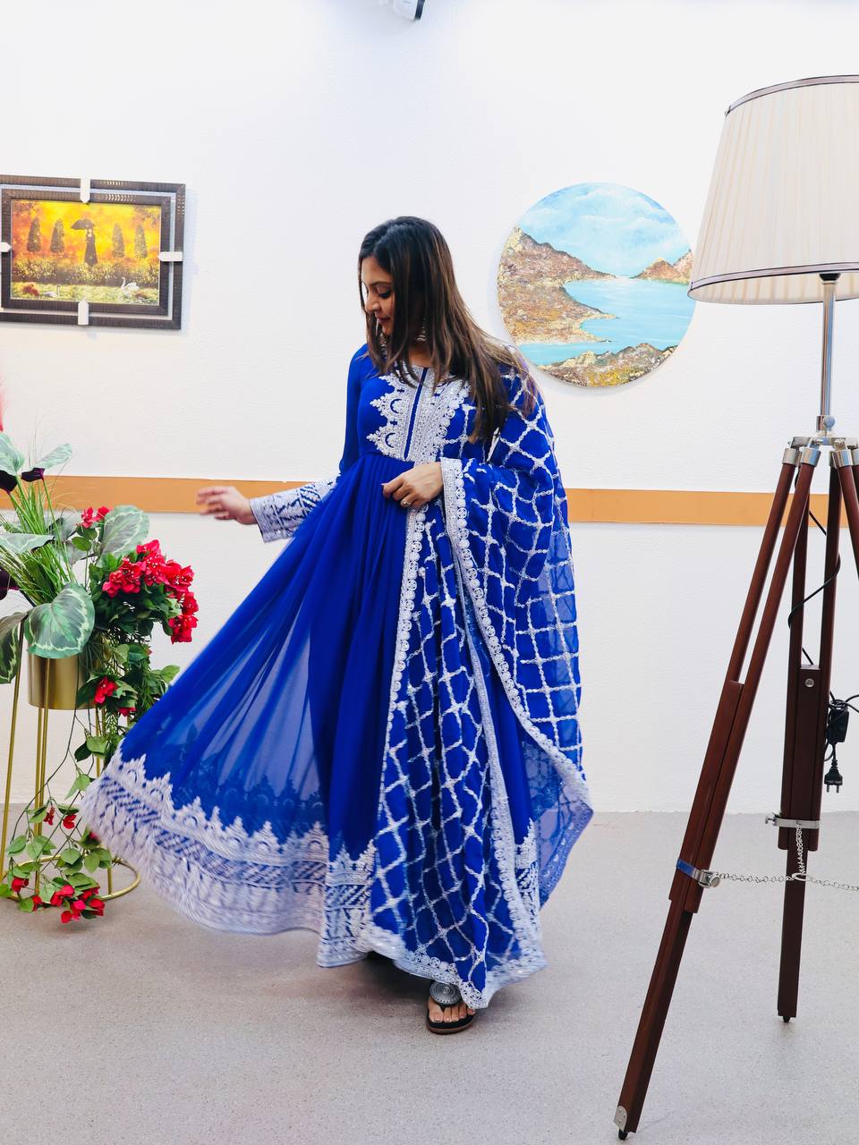 Breathtaking Faux Georgette Sequins Cording Worked Designer Gown - Ethnicwish