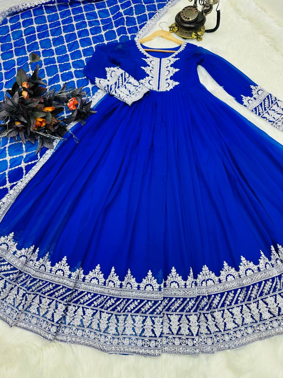 Breathtaking Faux Georgette Sequins Cording Worked Designer Gown - Ethnicwish