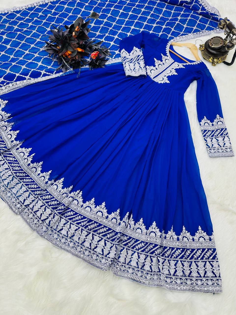 Breathtaking Faux Georgette Sequins Cording Worked Designer Gown - Ethnicwish