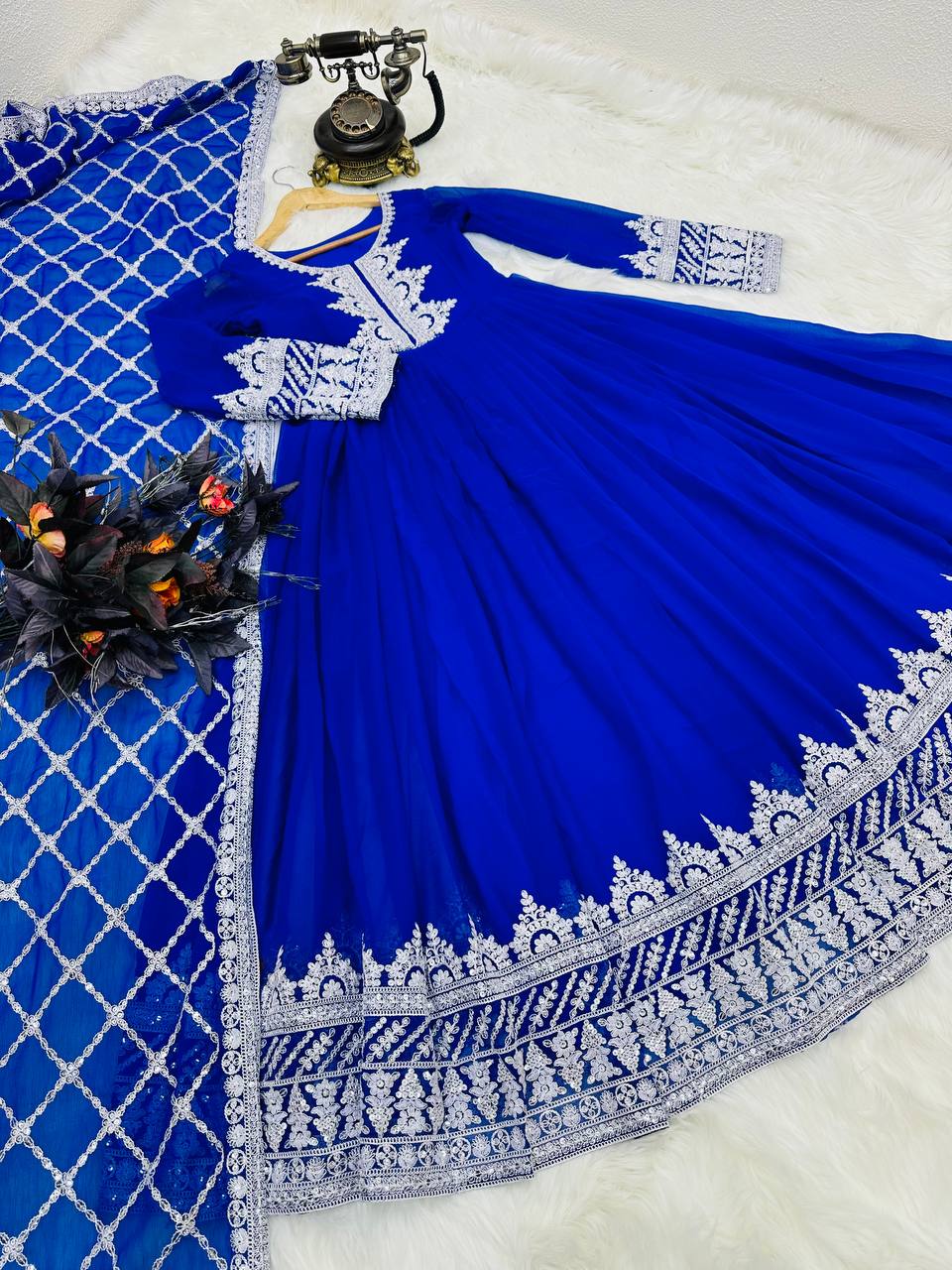 Breathtaking Faux Georgette Sequins Cording Worked Designer Gown - Ethnicwish