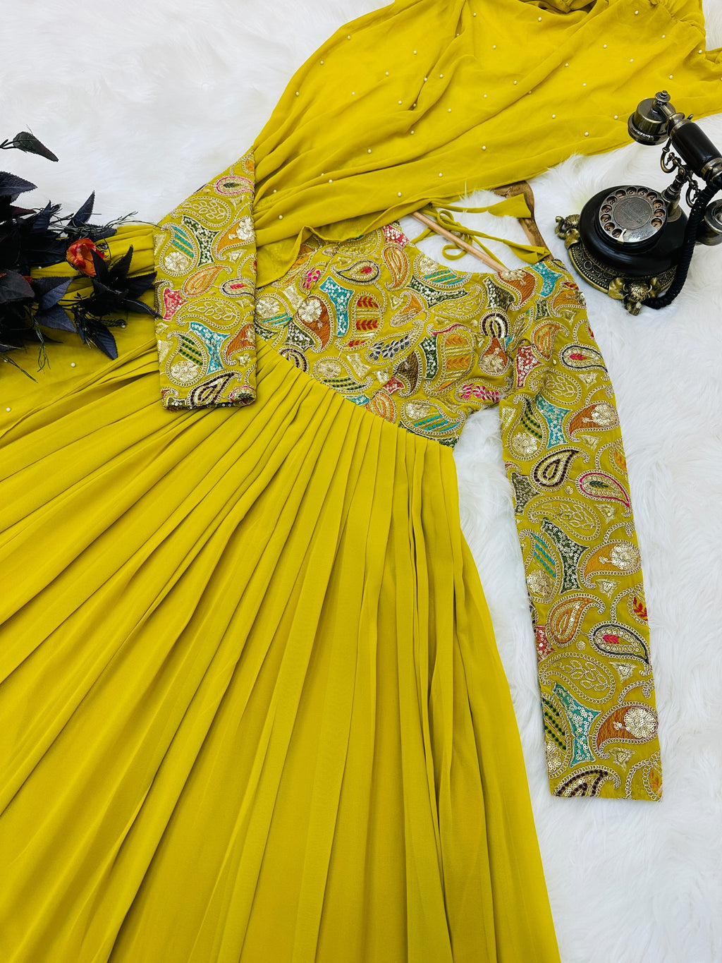 Breathtaking Faux Georgette Sequins Cording Worked Designer Gown - Ethnicwish