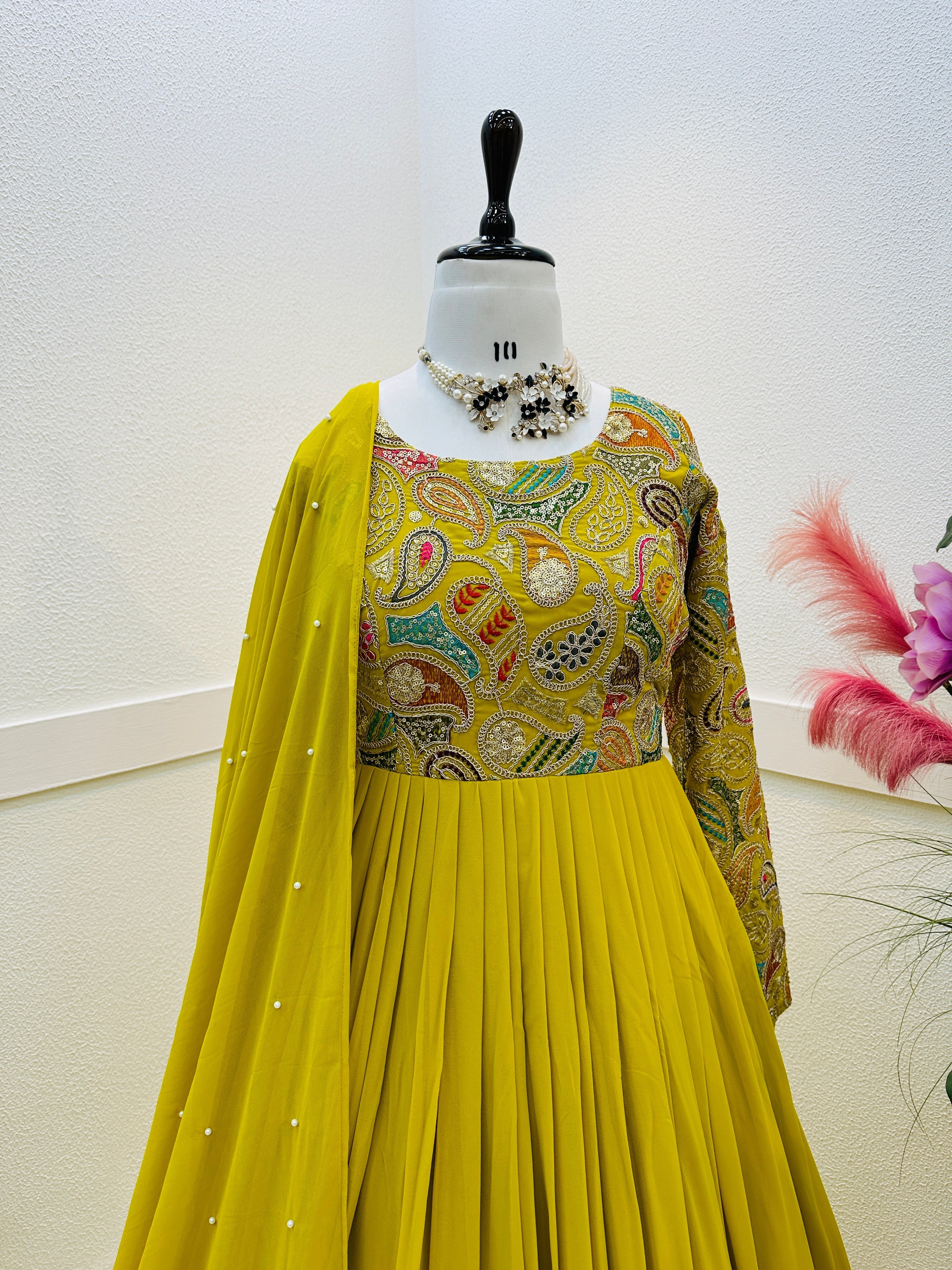 Breathtaking Faux Georgette Sequins Cording Worked Designer Gown - Ethnicwish