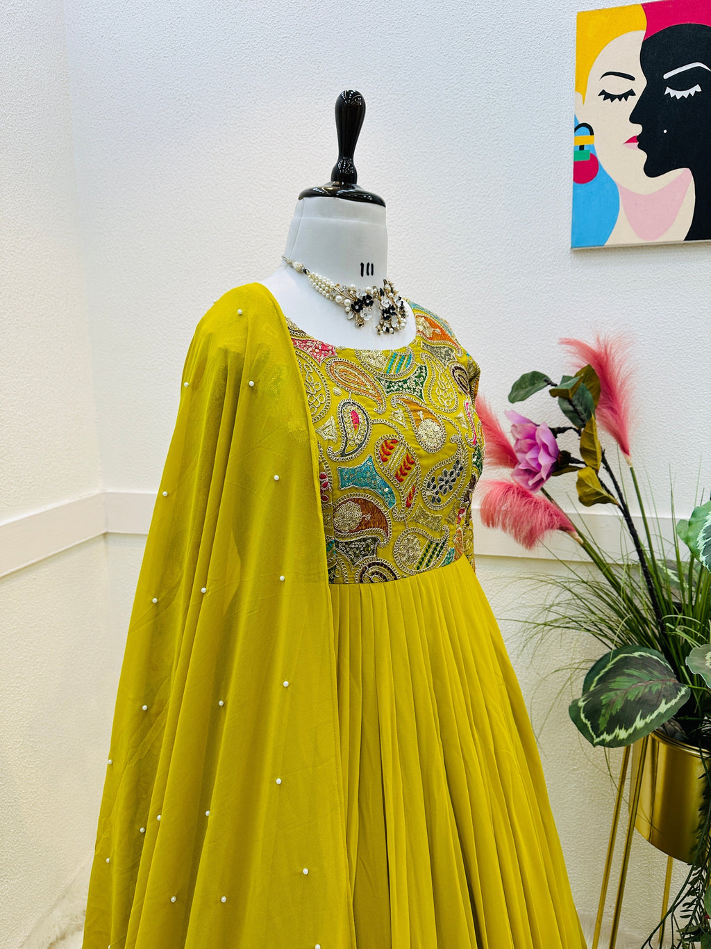 Breathtaking Faux Georgette Sequins Cording Worked Designer Gown - Ethnicwish