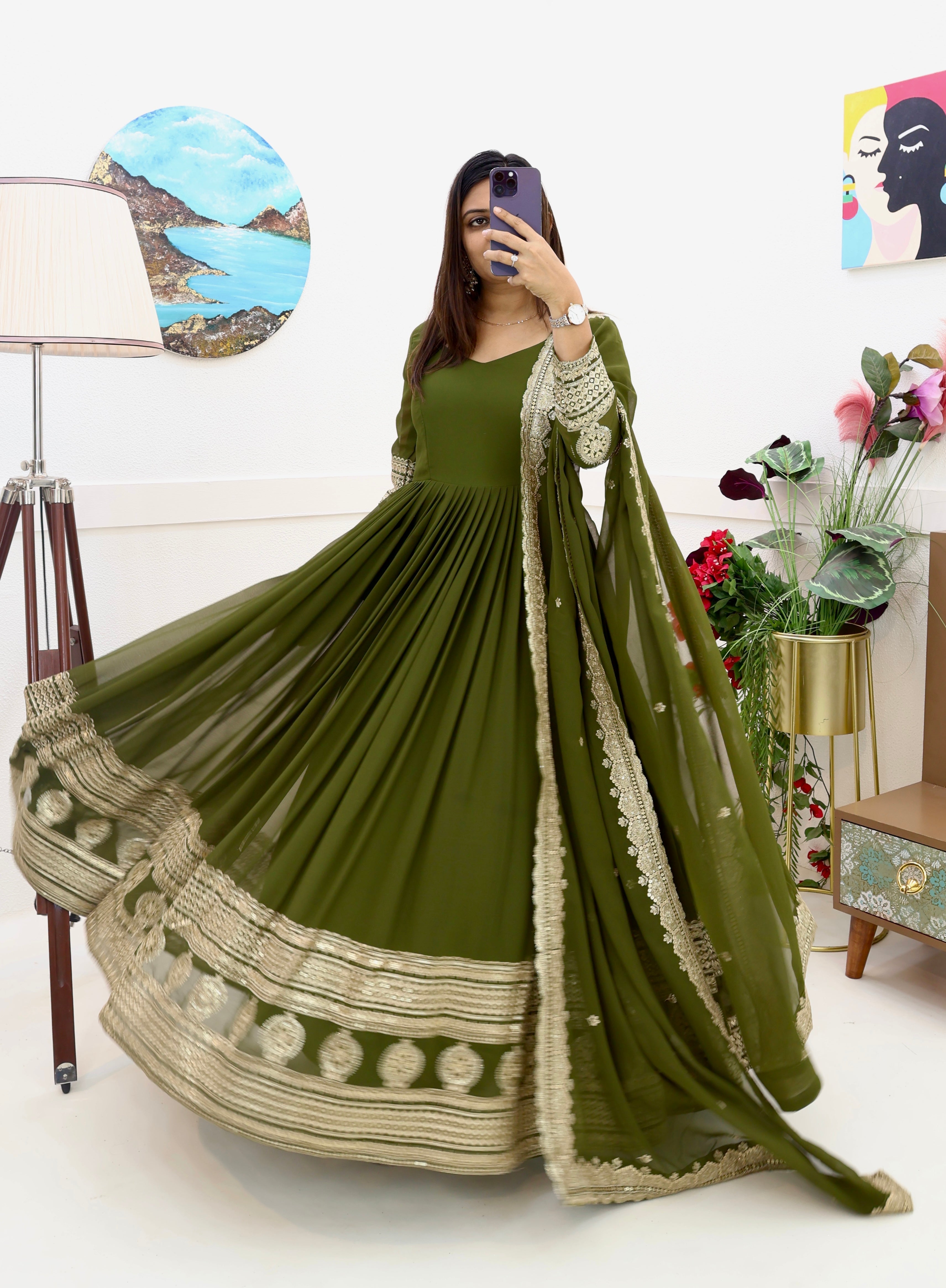 Breathtaking Faux Georgette Sequins Cording Worked Designer Gown - Ethnicwish