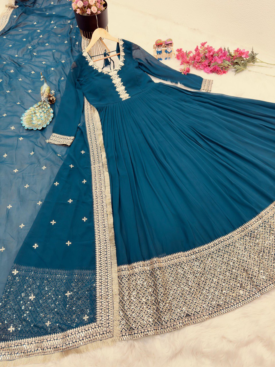 Breathtaking Faux Georgette Sequins Cording Worked Designer Gown - Ethnicwish